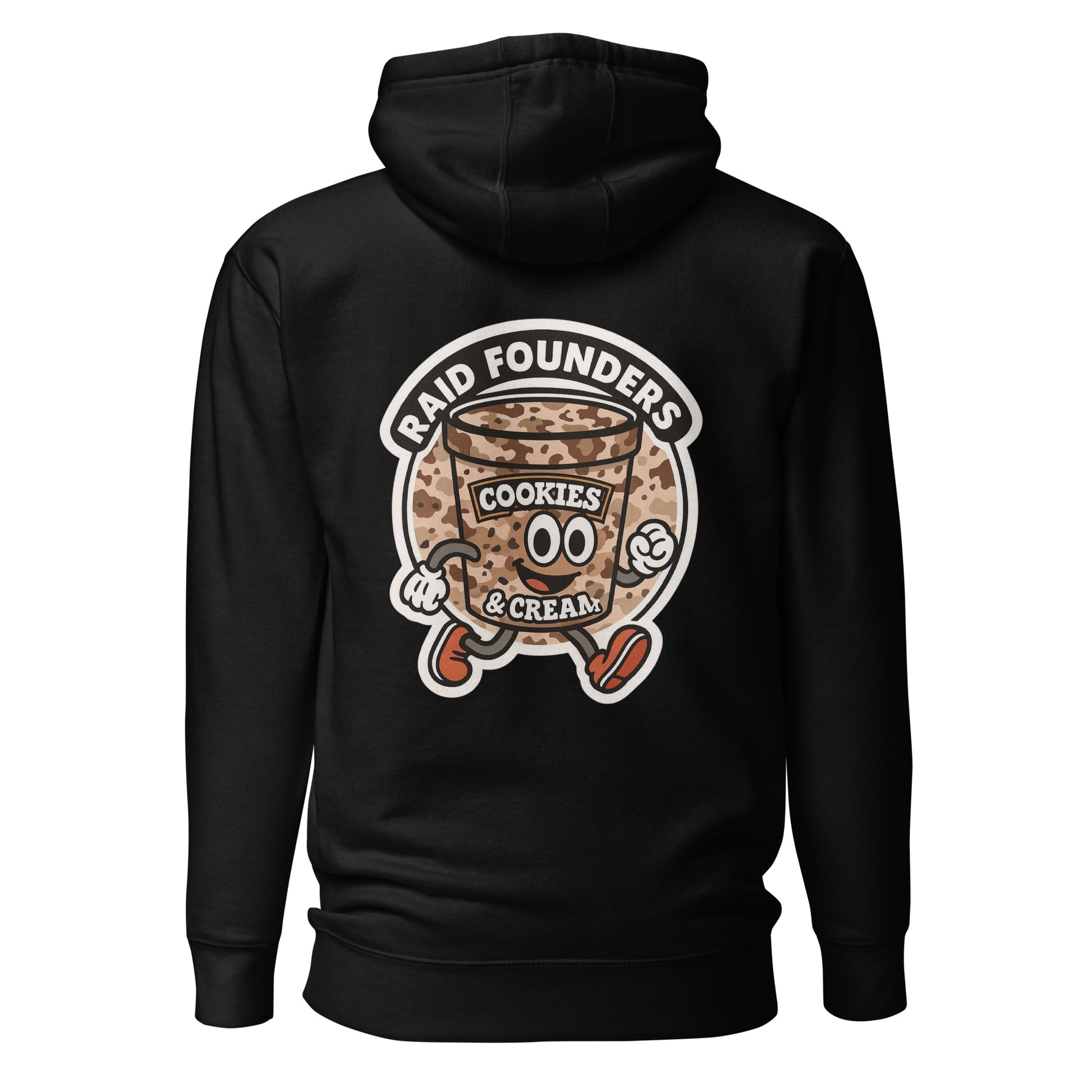 Raid Founders - Cookies and Cream Cartoon Hoodie in black, back view