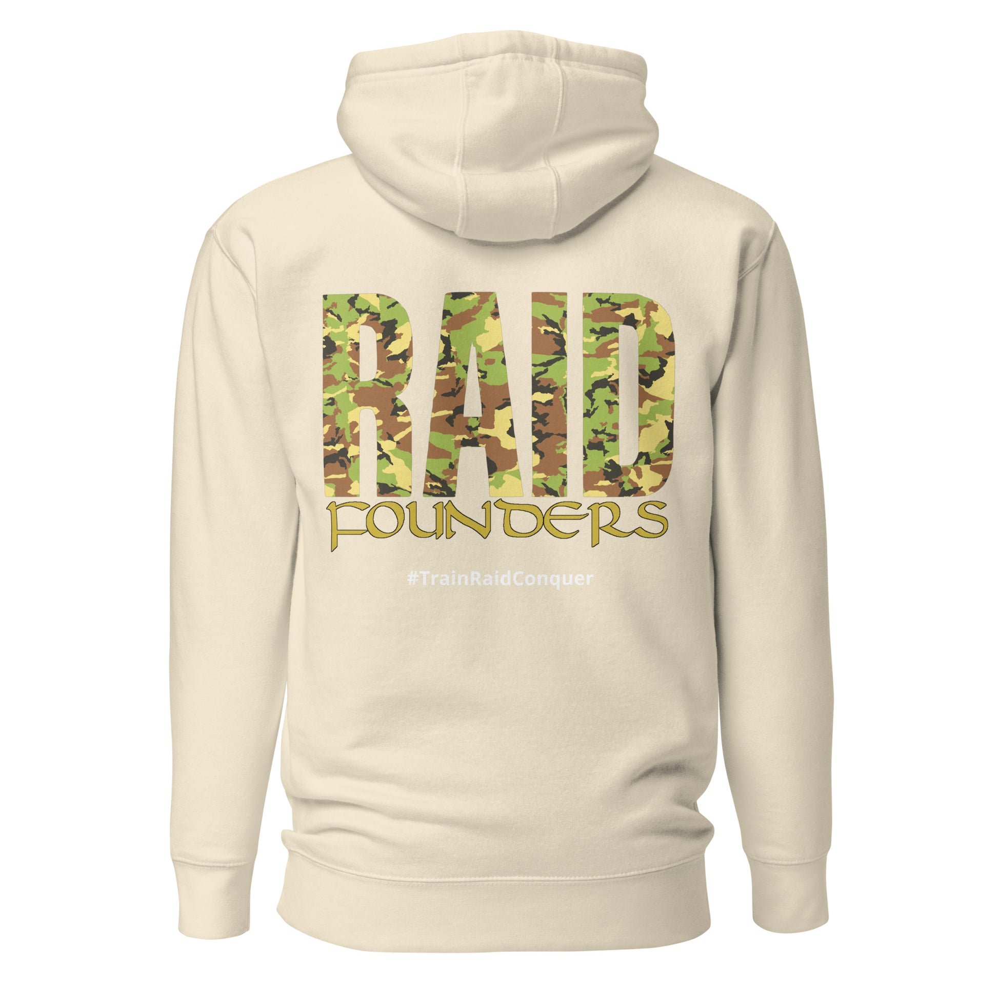 Raid Founders bone colour, dpm logo hoodie back view