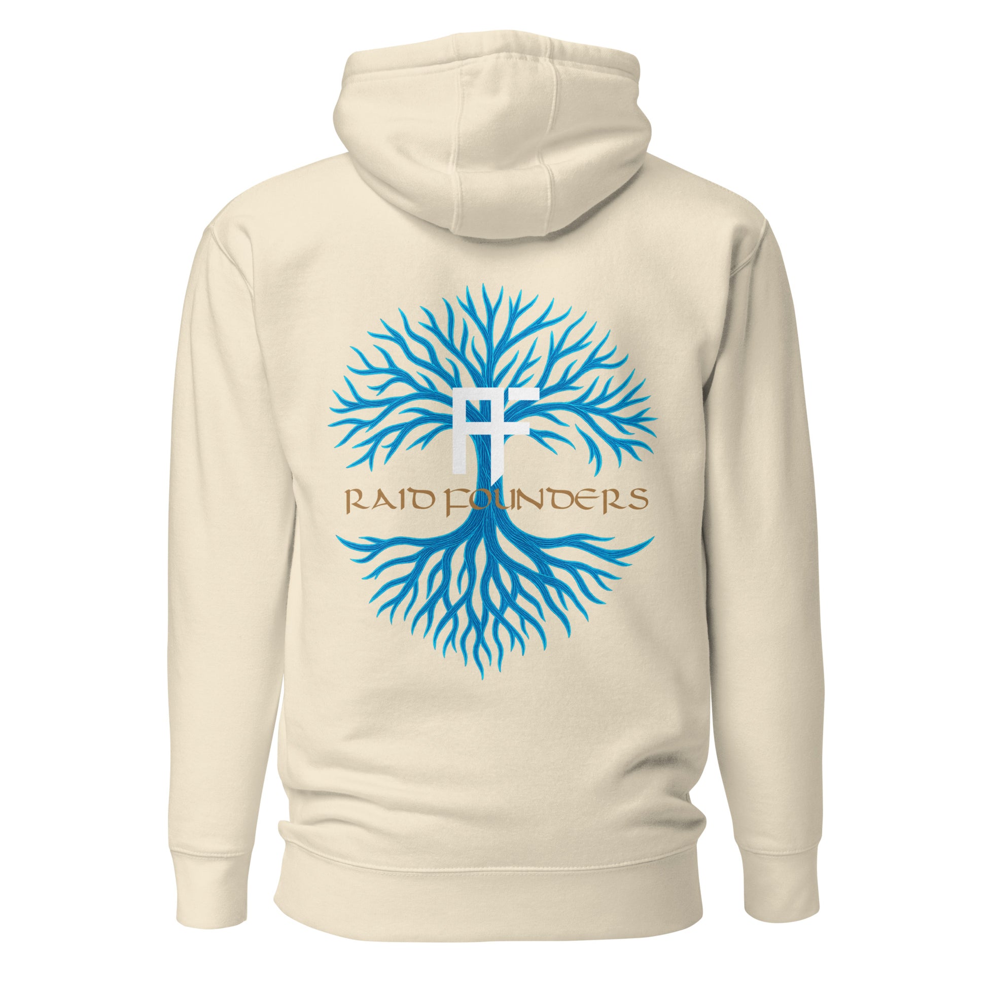 Raid Founders - Blue Viking Tree of Life Hoodie in bone, back view