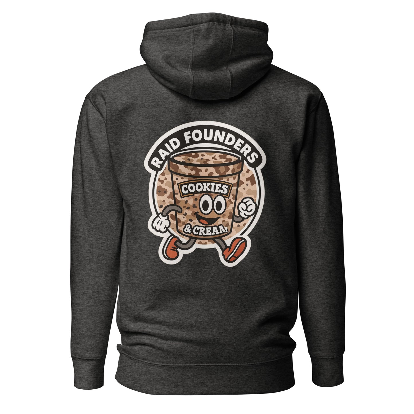 Raid Founders - Cookies and Cream Cartoon Hoodie in charcoal, back view