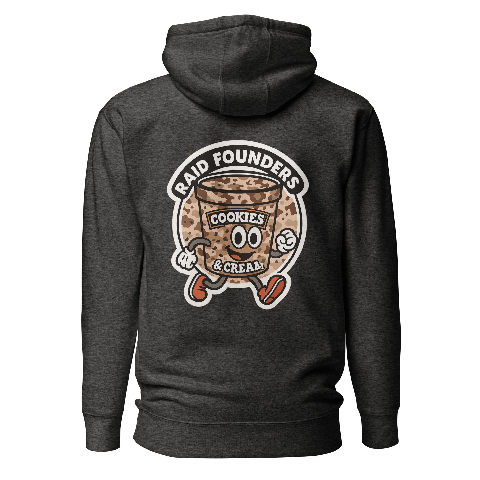 Raid Founders - Cookies and Cream Cartoon Hoodie in charcoal, back view