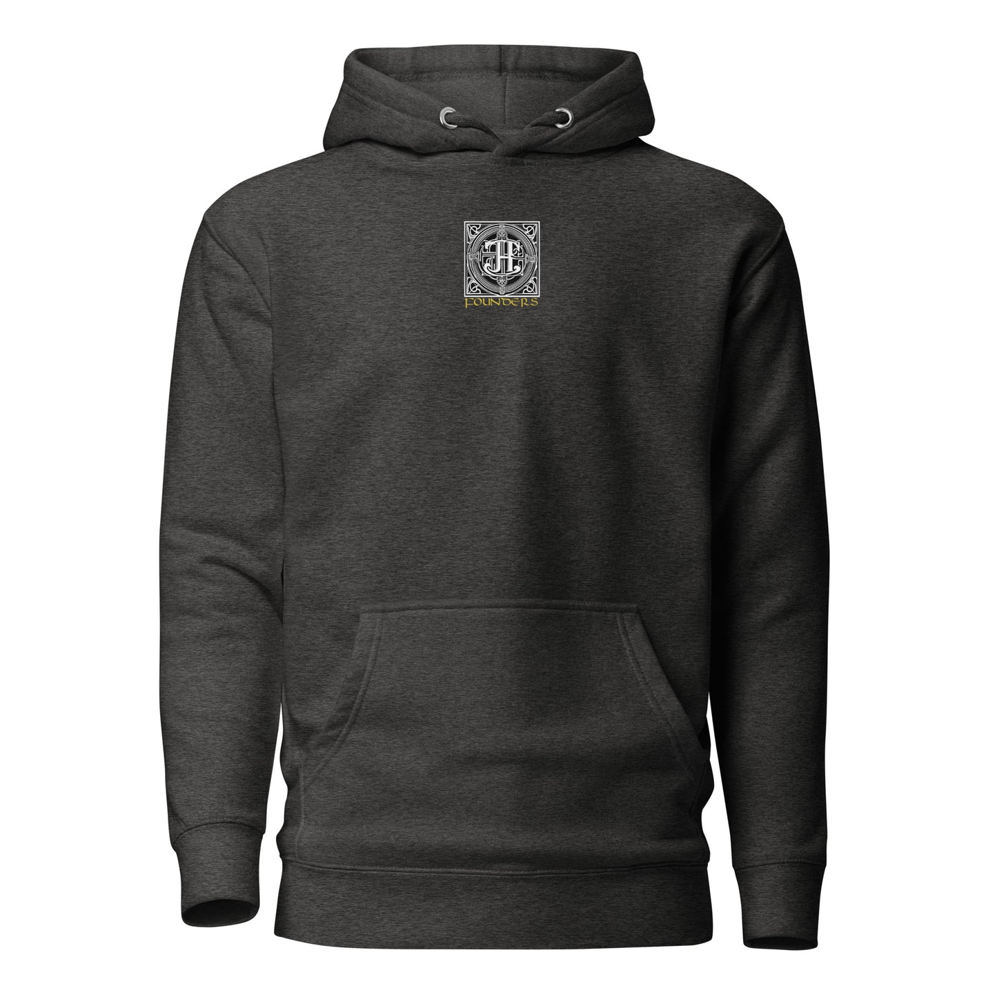 Raid Founders - Warrior Hoodie in charcoal heather, front view