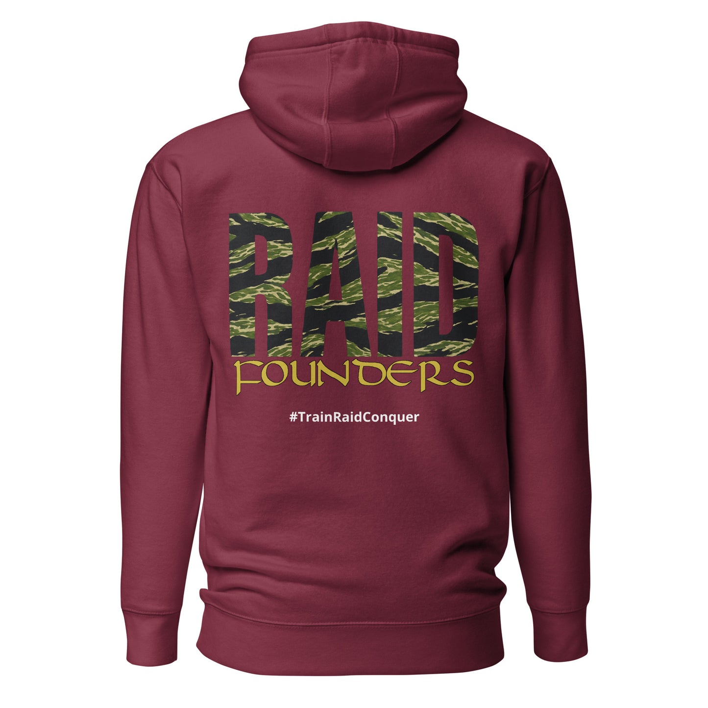 Raid Founders Tiger Hoodie in maroon, back view