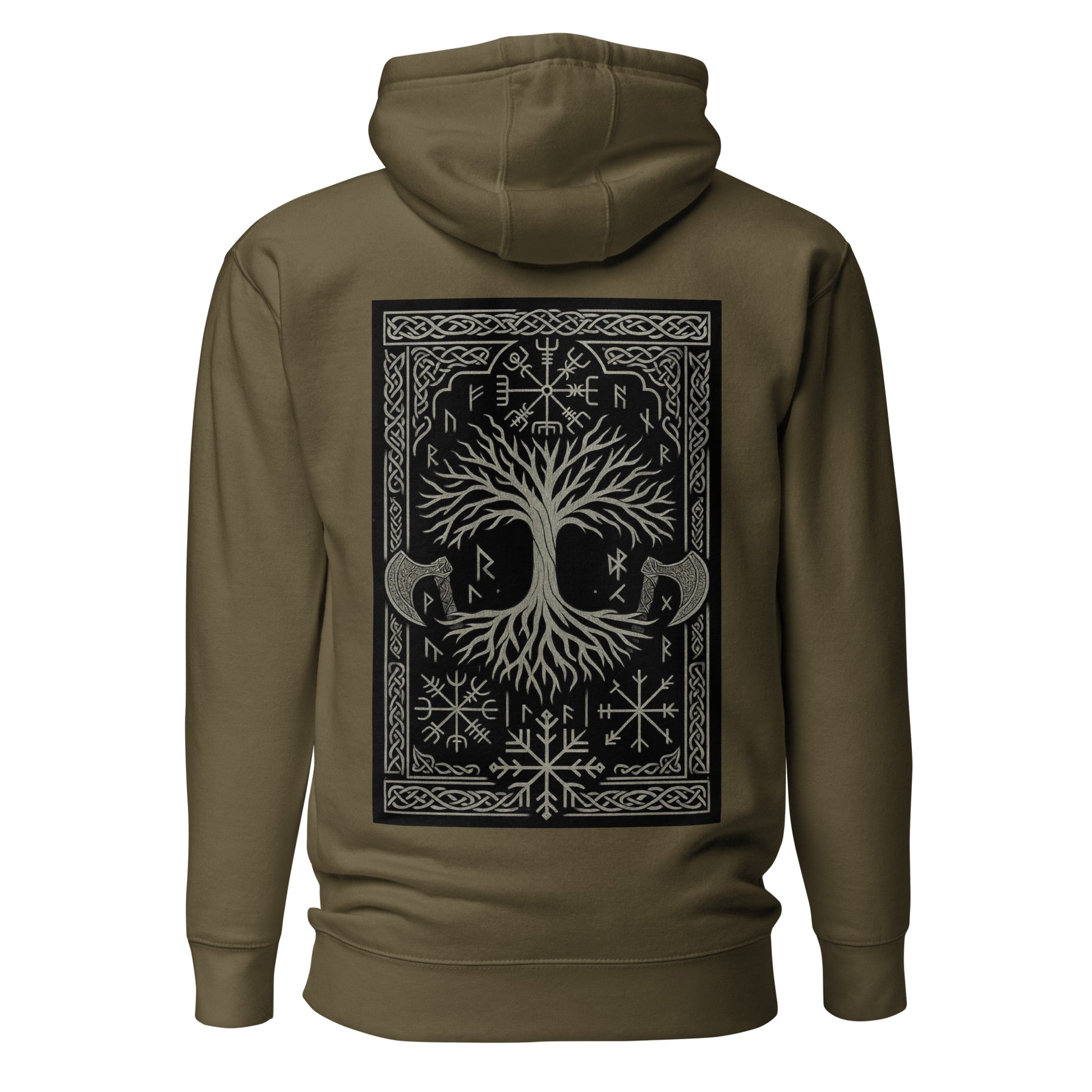 Raid Founders - Warrior Hoodie in military green, back view