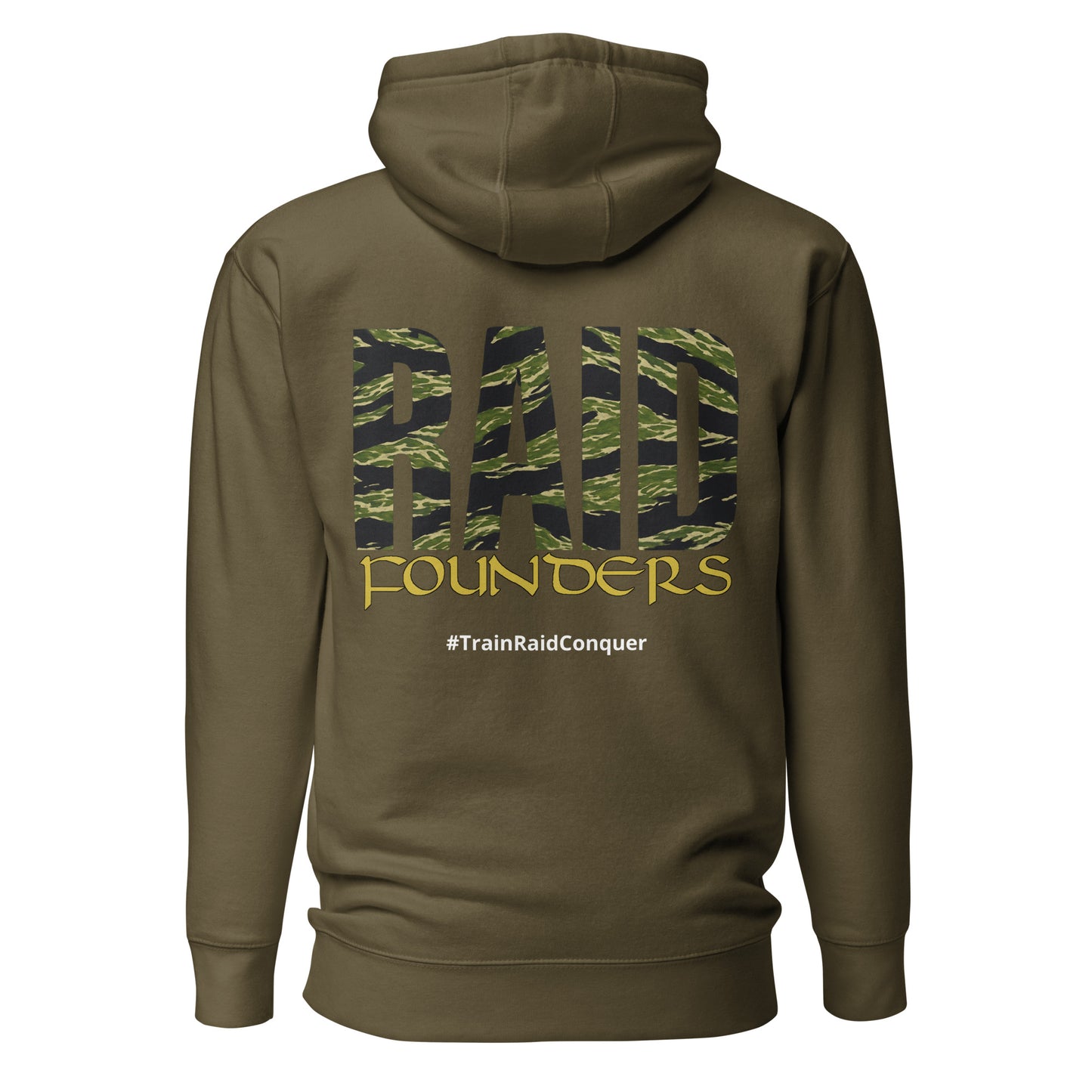 Raid Founders Tiger Hoodie in military green, back view