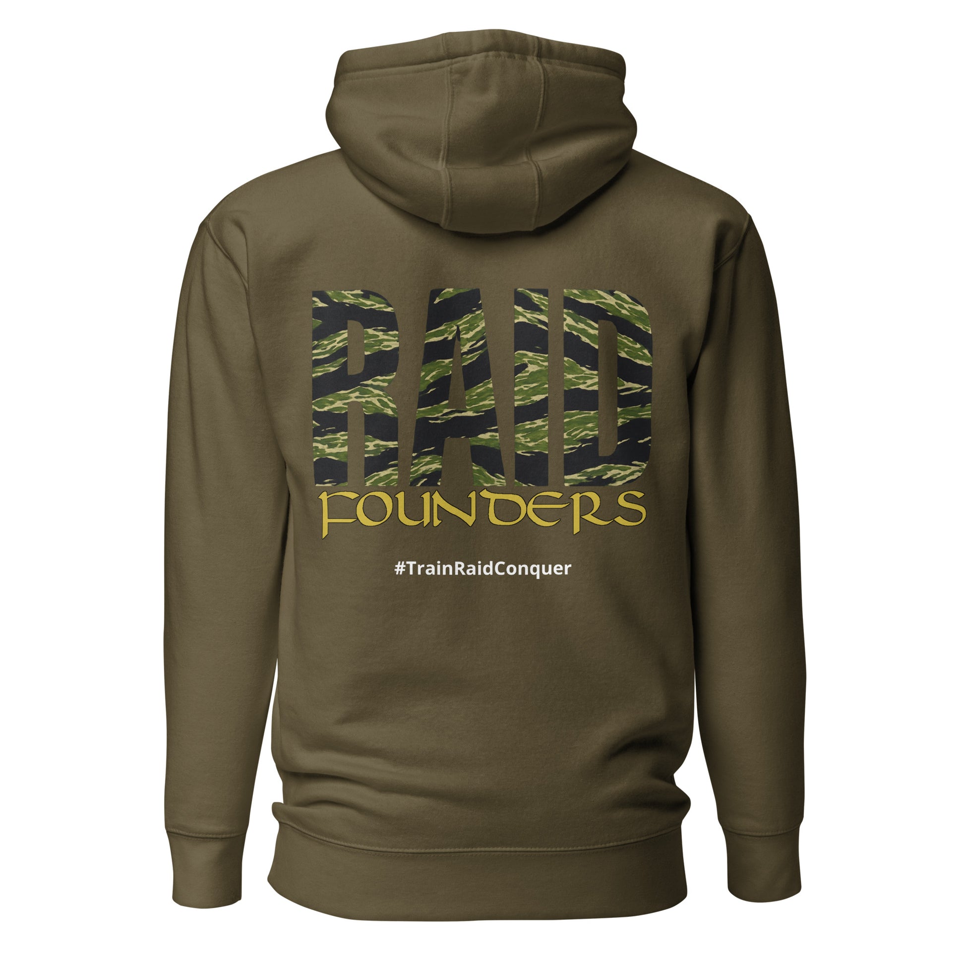Raid Founders Tiger Hoodie in military green, back view