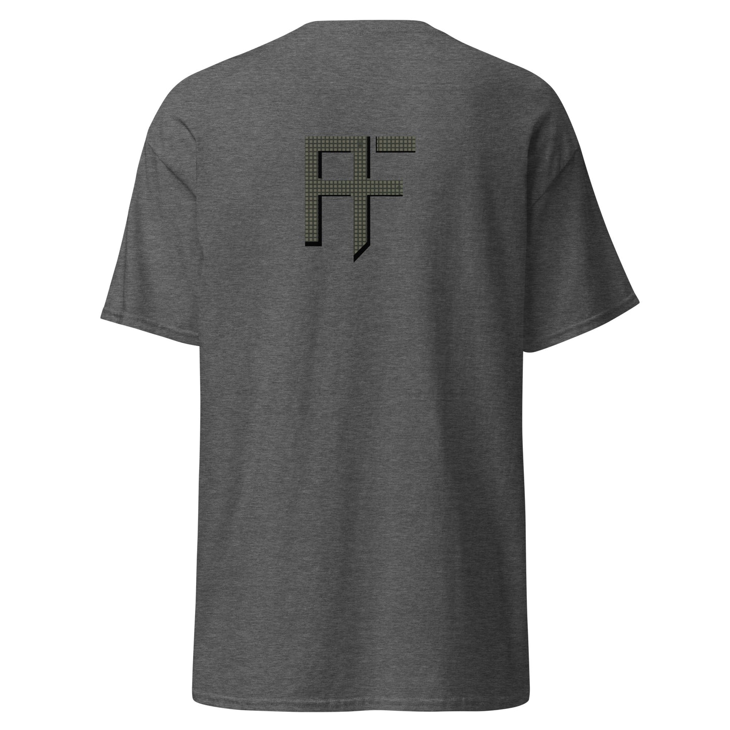 Raid Founders T SHIRT, RF DNC logo, dark heather colour,  back view