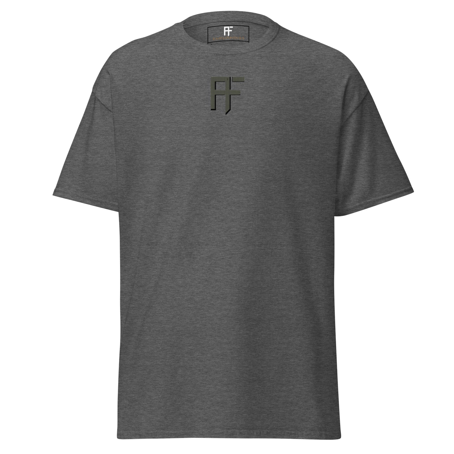 Raid Founders DNC T shirt, dark heather colour, front view