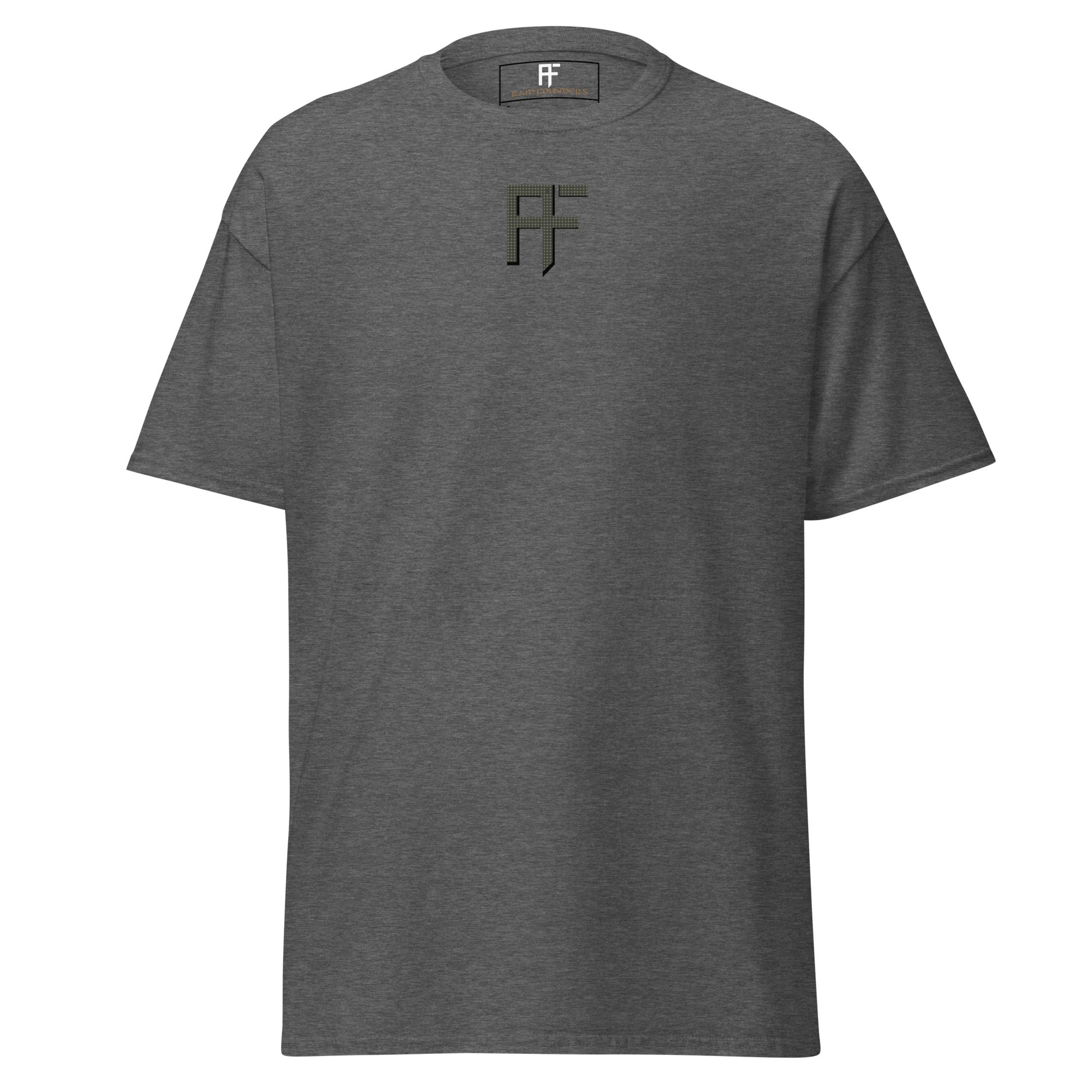 Raid Founders DNC T shirt, dark heather colour, front view