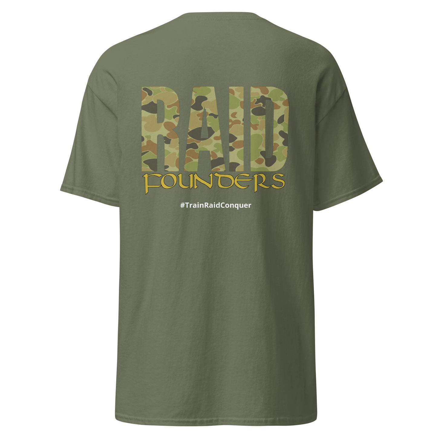 Raid Founders Jellybean T shirt, military green colour, back view
