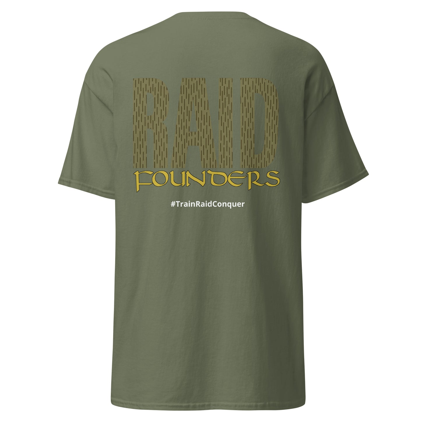 Raid Founders Green Rain T shirt, Military green colour,  back view
