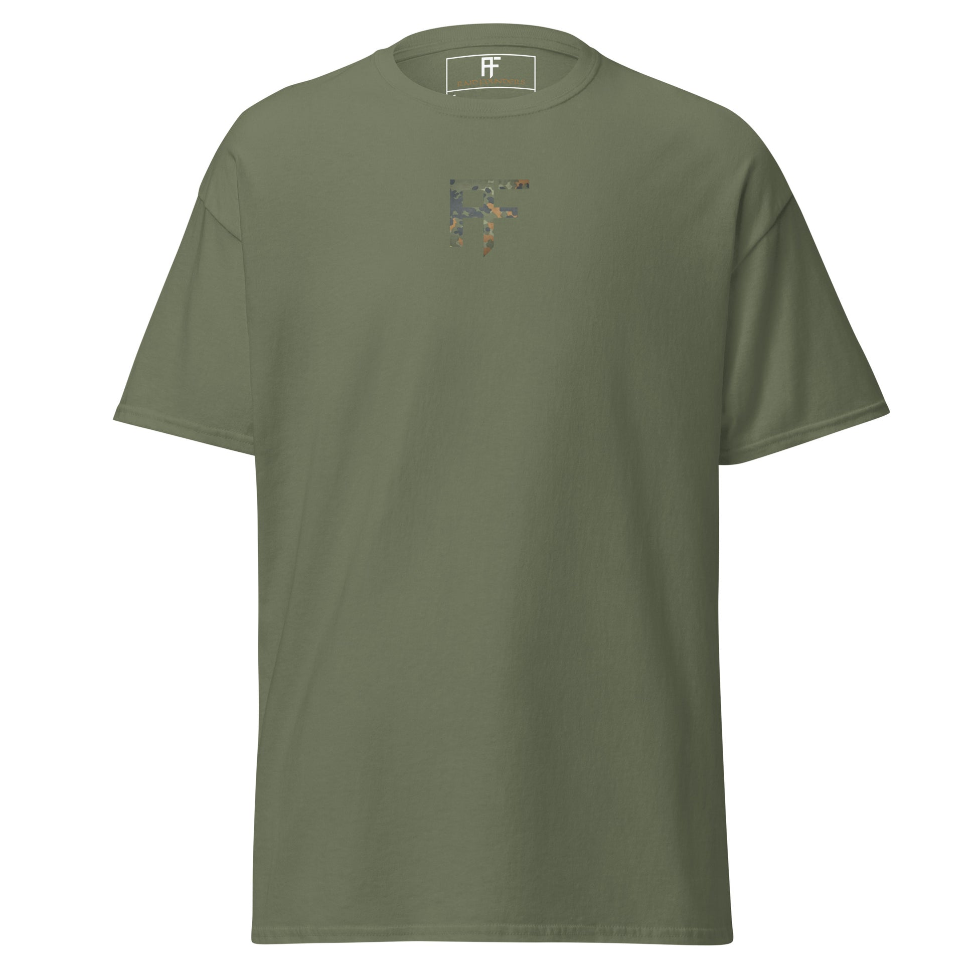 Raid Founders T SHIRT, RF Flectarn logo, military green colour,  front view