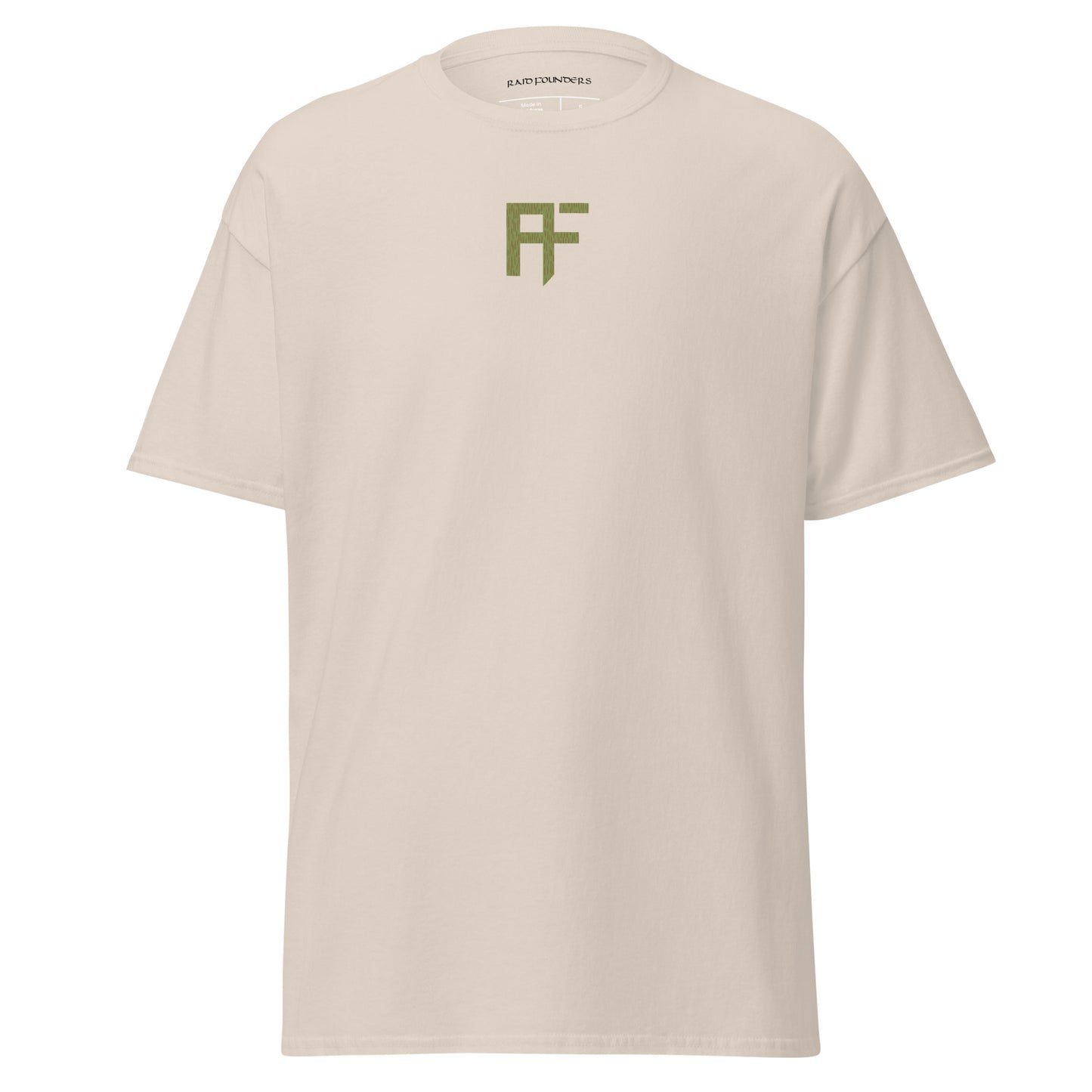 Raid Founders Green Rain T shirt, natural colour,  front view