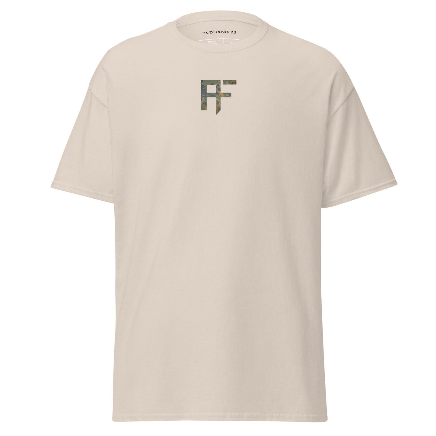 Raid Founders T SHIRT, RF Flectarn logo, natural colour,  front view