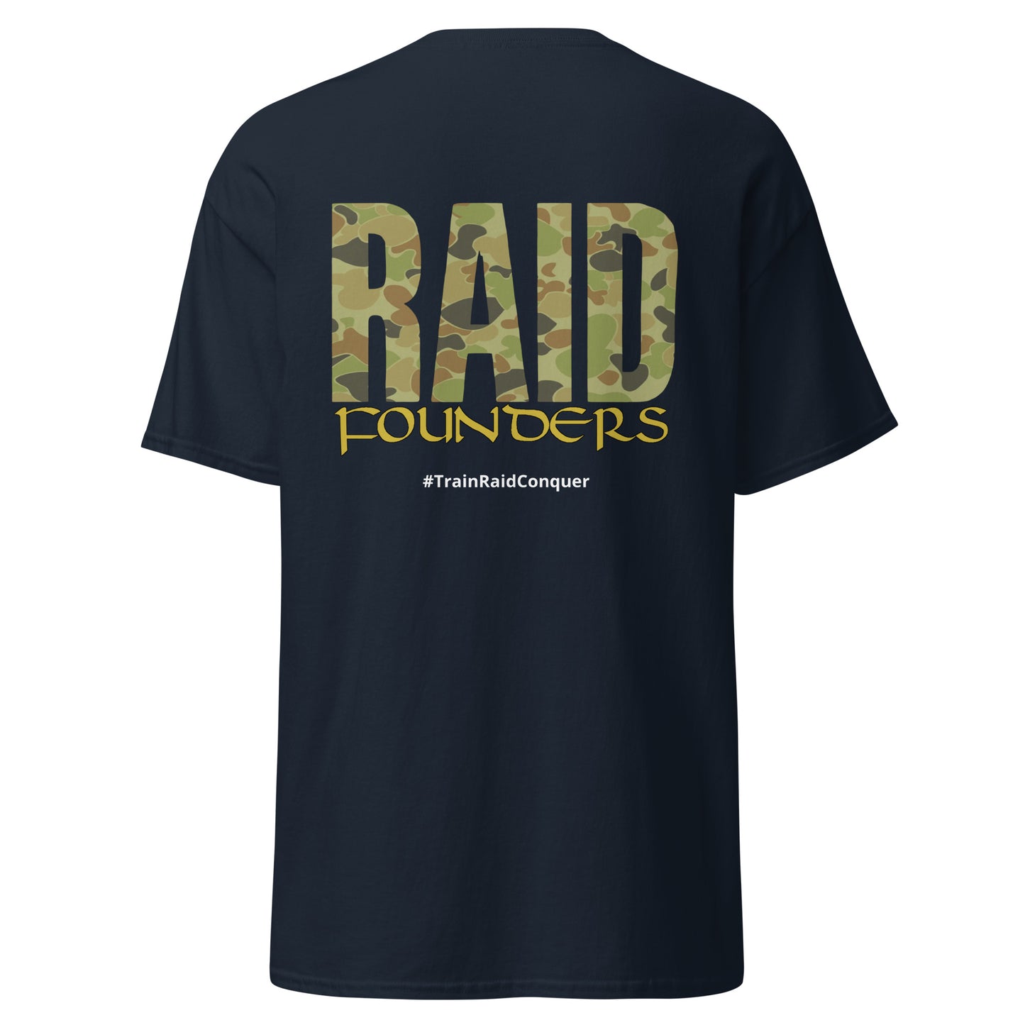 Raid Founders Jellybean T shirt, navy colour, back view