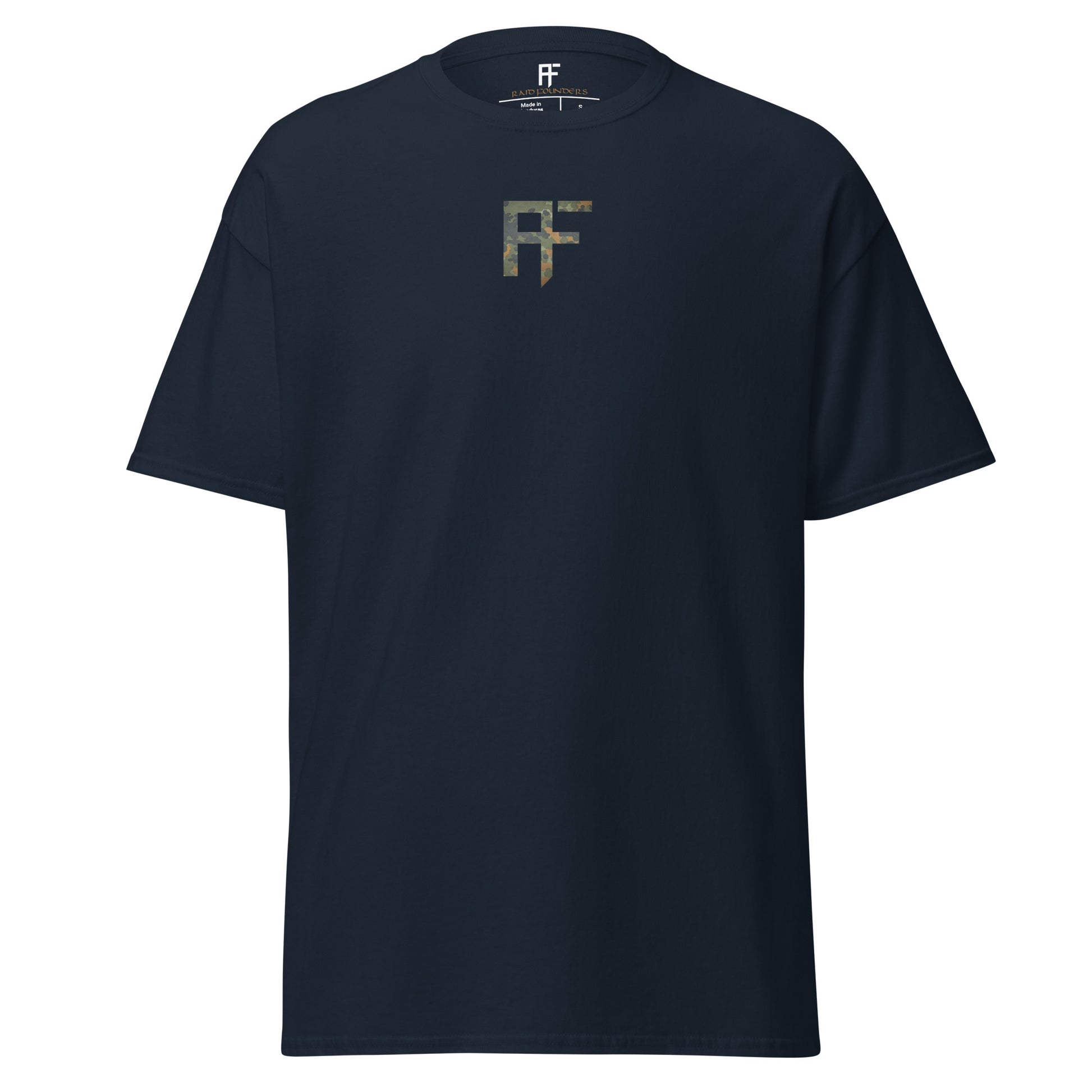 Raid Founders T SHIRT, RF Flectarn logo, navy colour,  front view