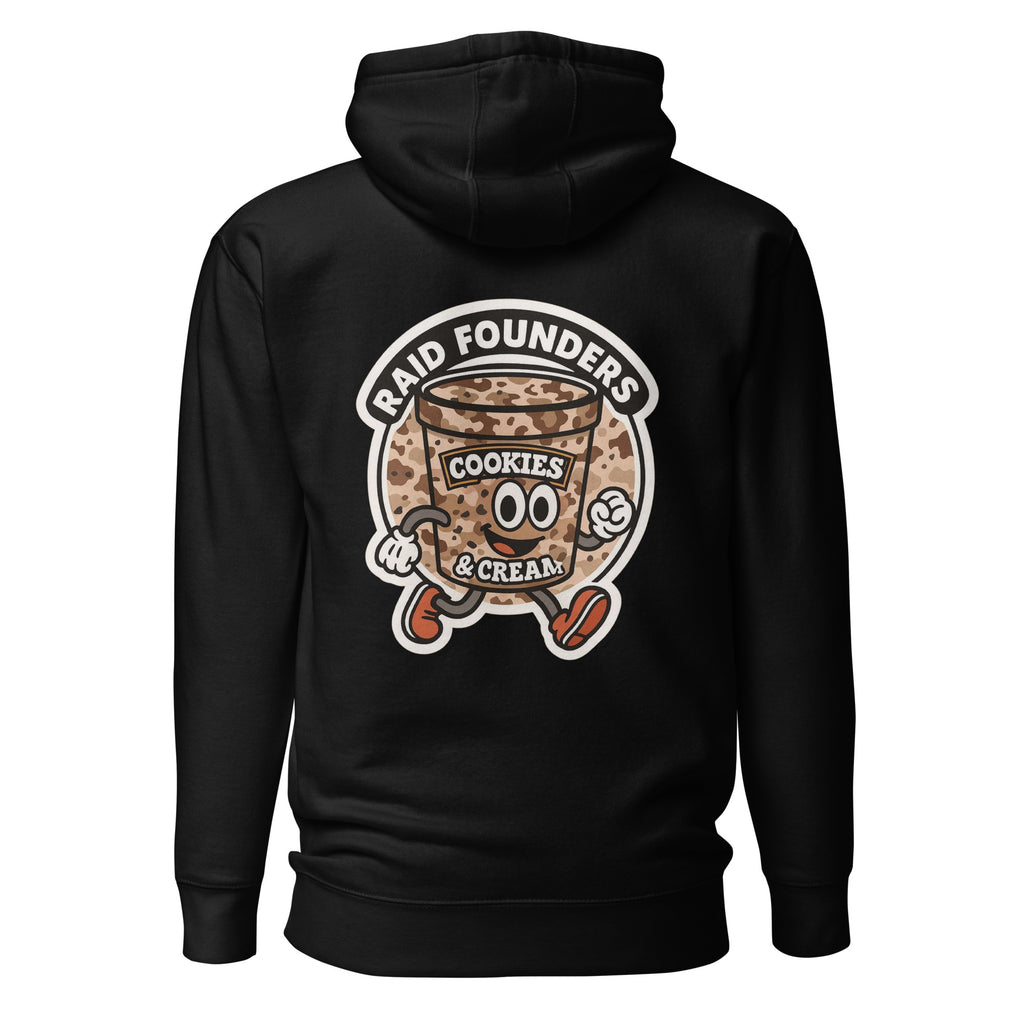 Raid Founders - Cookies and Cream Cartoon Hoodie in black, back view