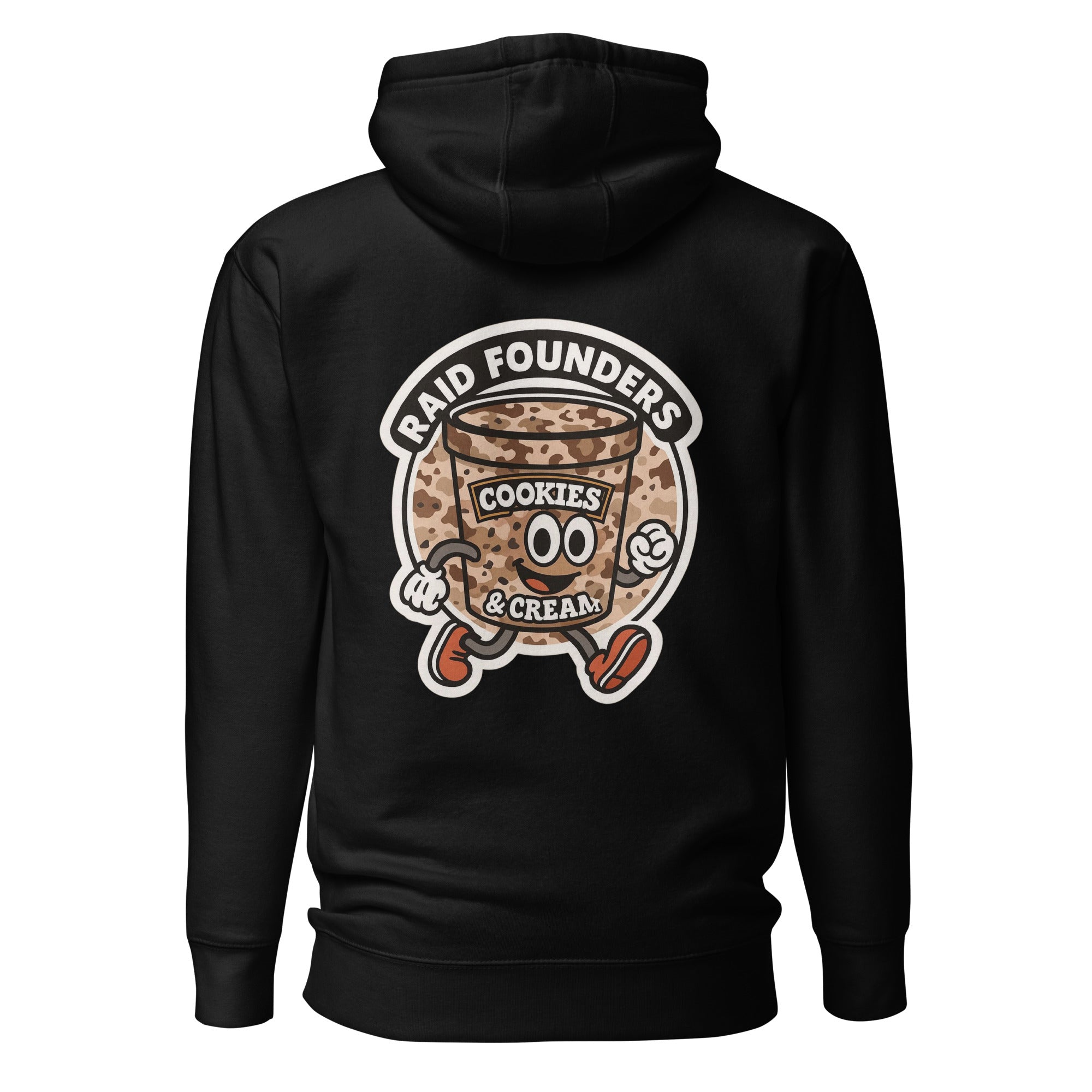 Raid Founders - Cookies and Cream Cartoon Hoodie in black, back view