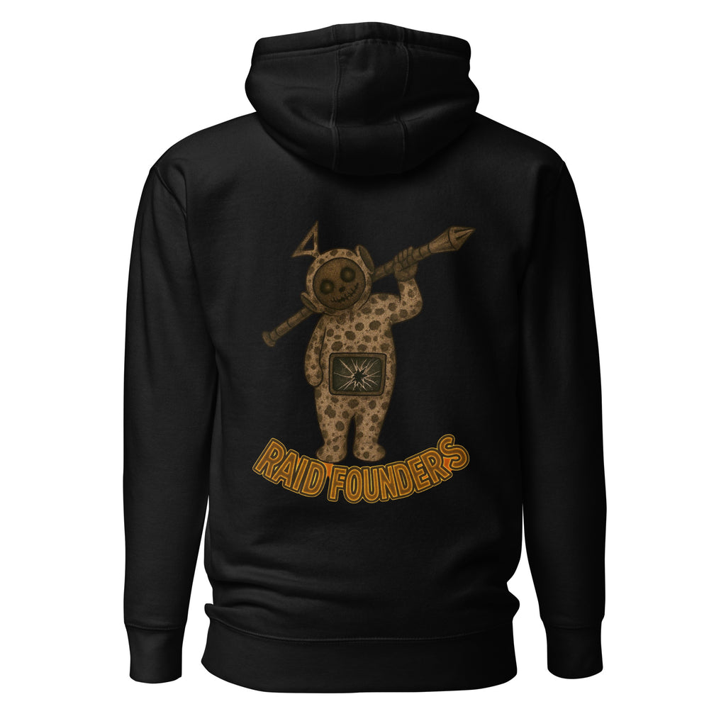 Raid Founders black colour, broken tv logo hoodie back view