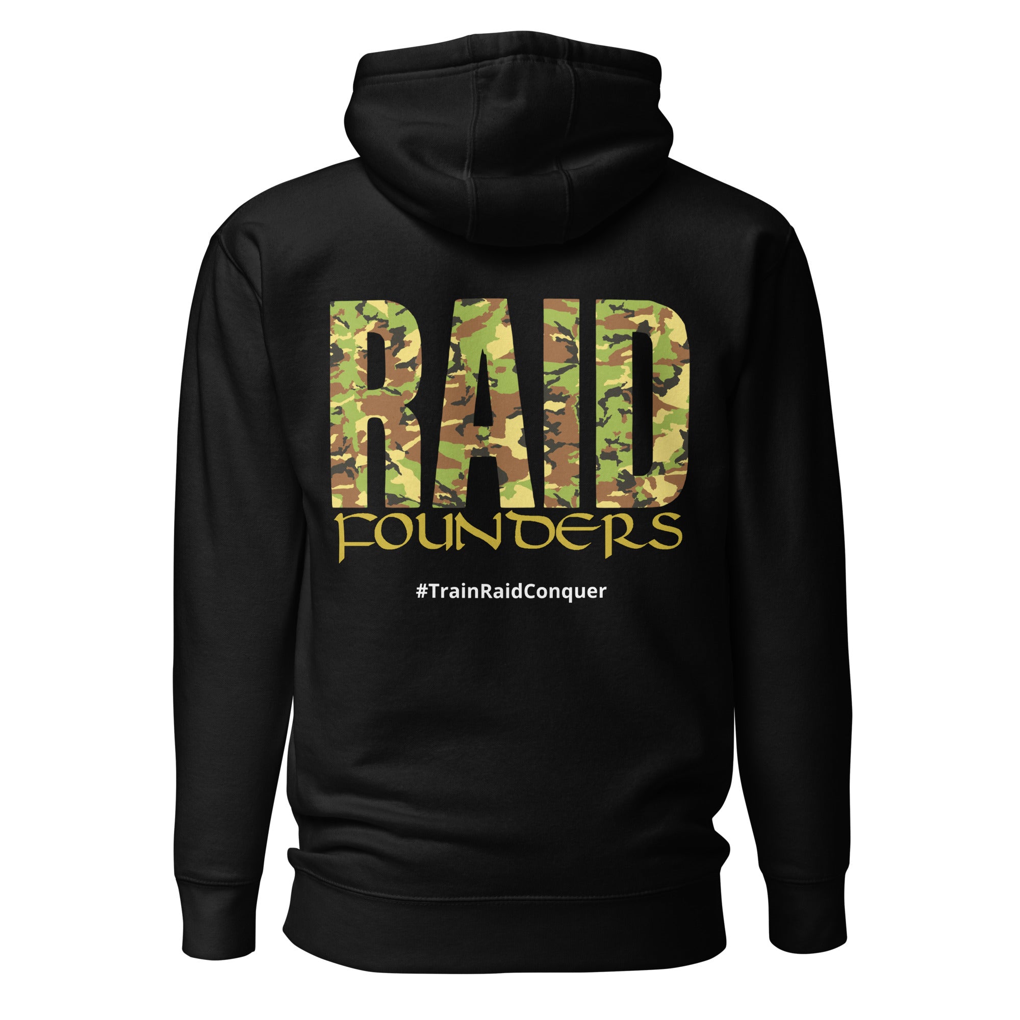 Raid Founders black dpm logo hoodie back view
