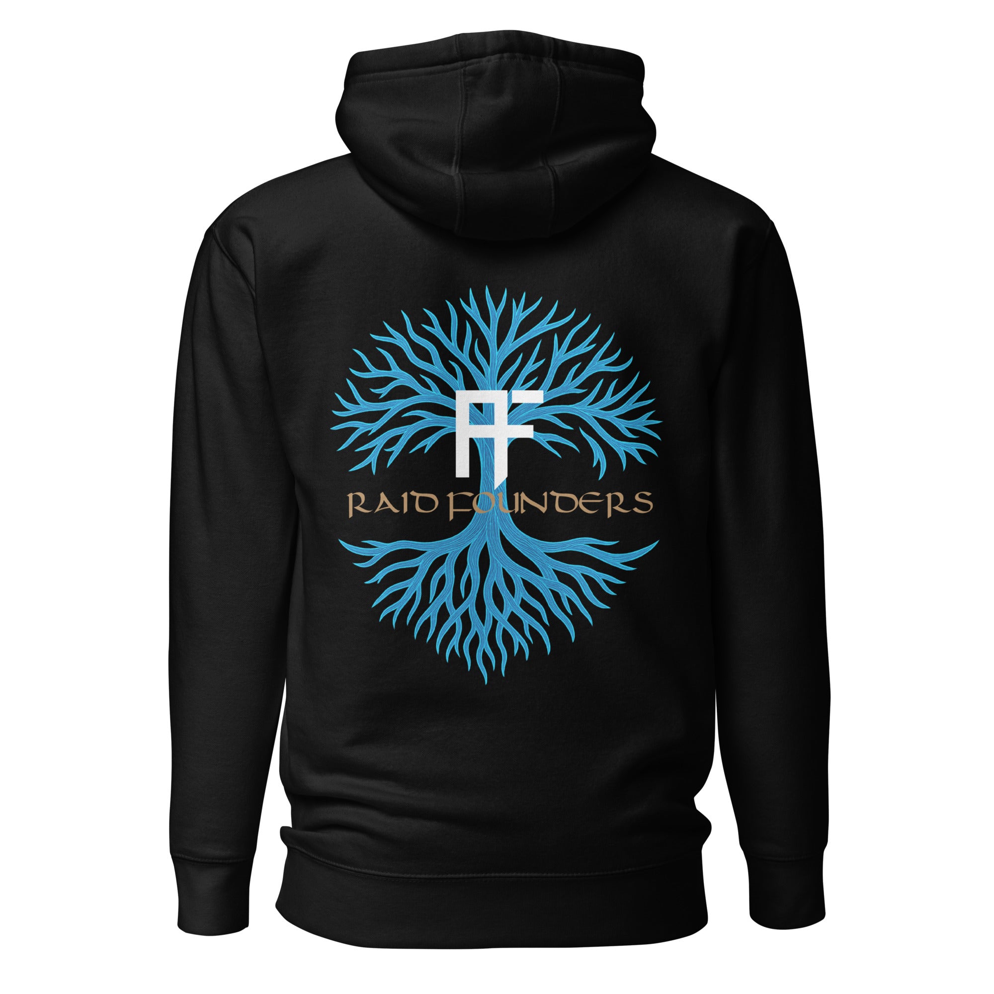 Raid Founders - Blue Viking Tree of Life Hoodie in black, back view