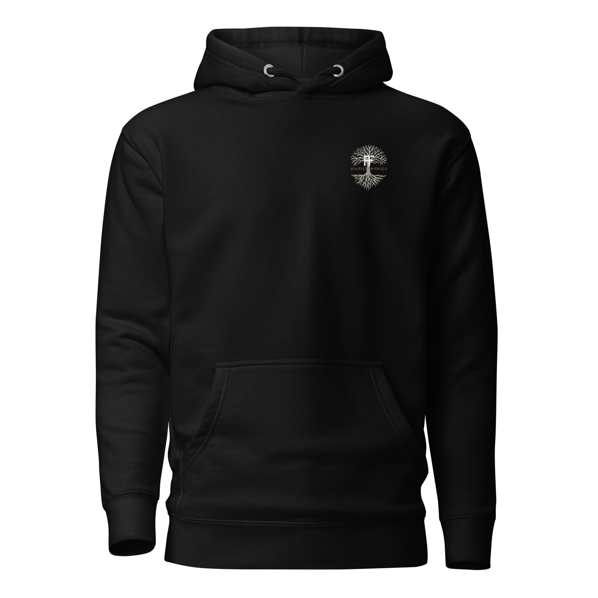 Raid Founders - Lindisfarne castle Hoodie in black, front view