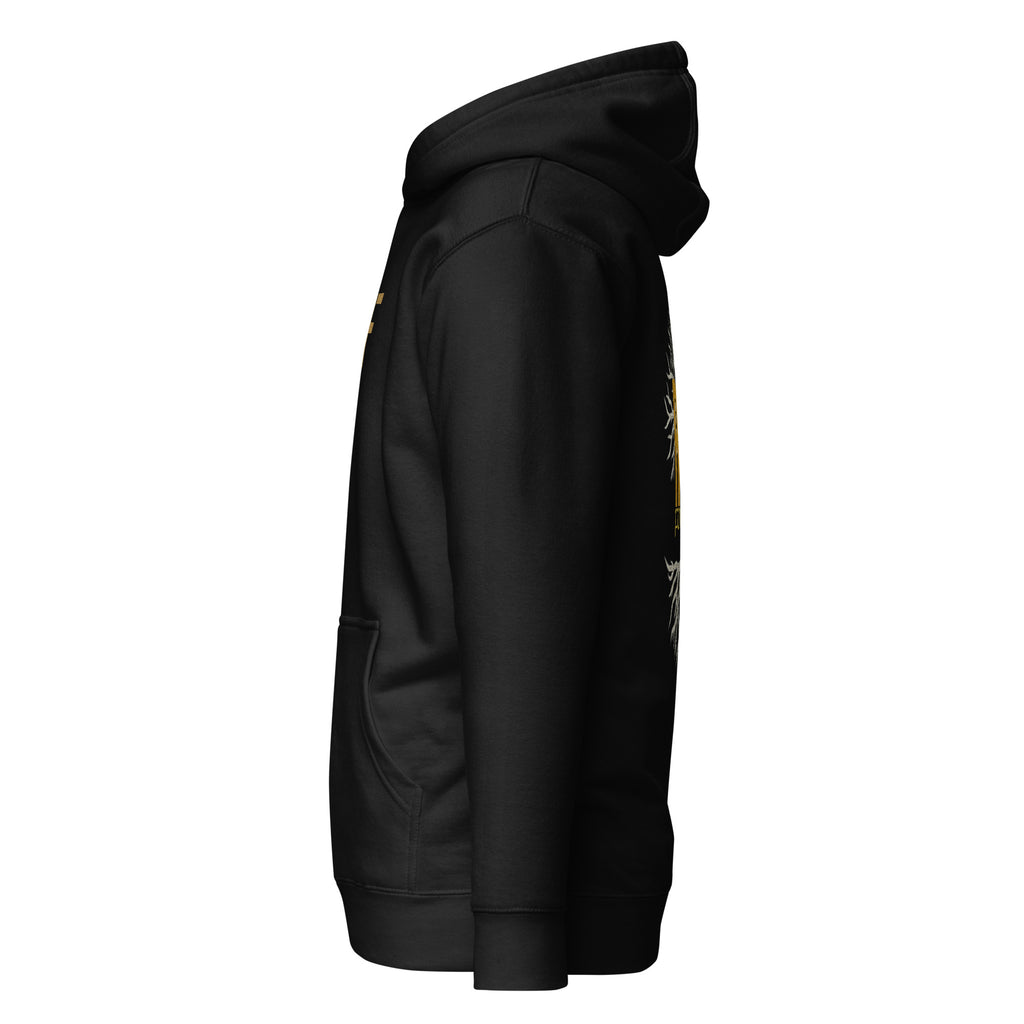 INSIGNIA GOLD HOODIE - Yggdrasil left side view - black