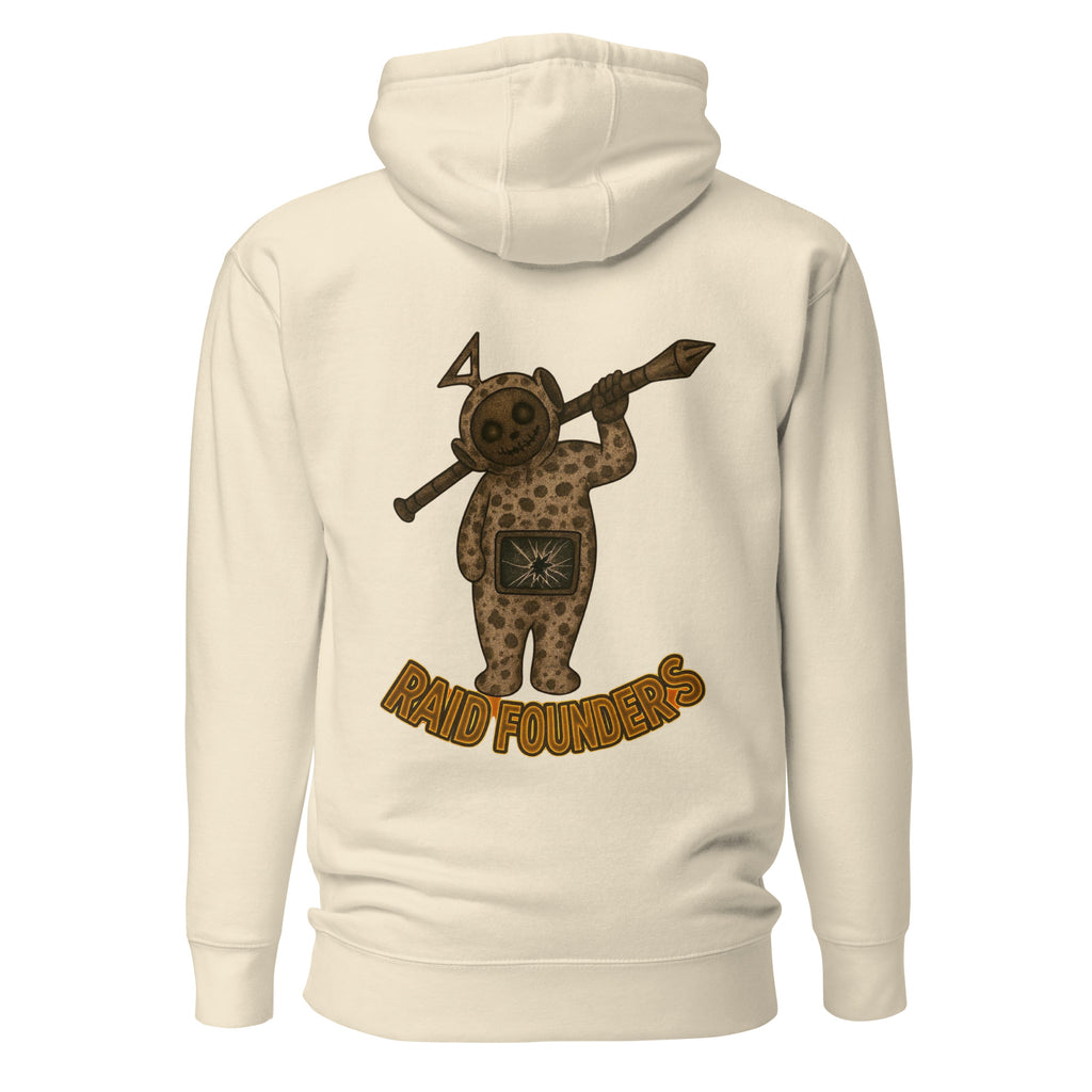 Raid Founders bone colour, broken tv logo hoodie back view