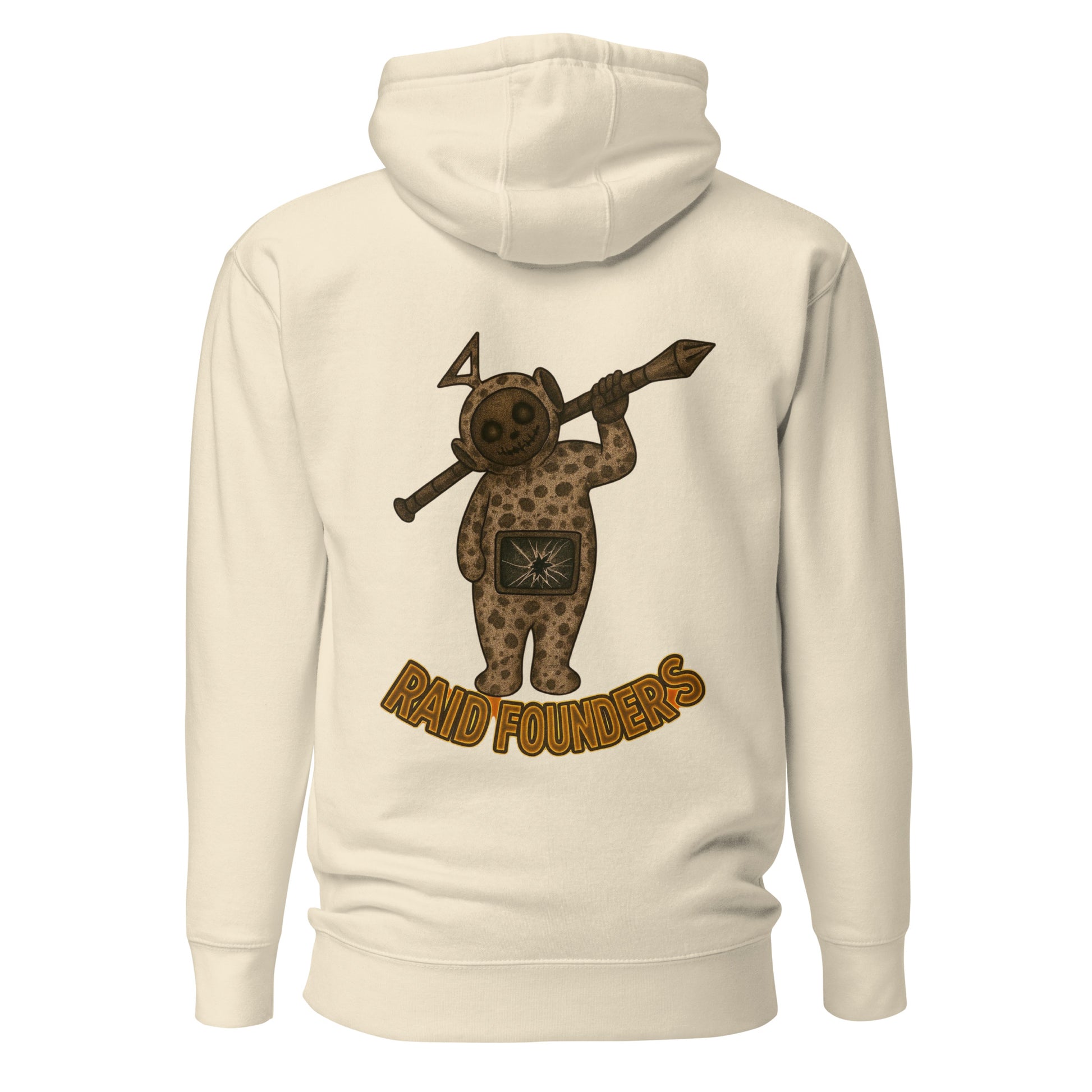 Raid Founders bone colour, broken tv logo hoodie back view