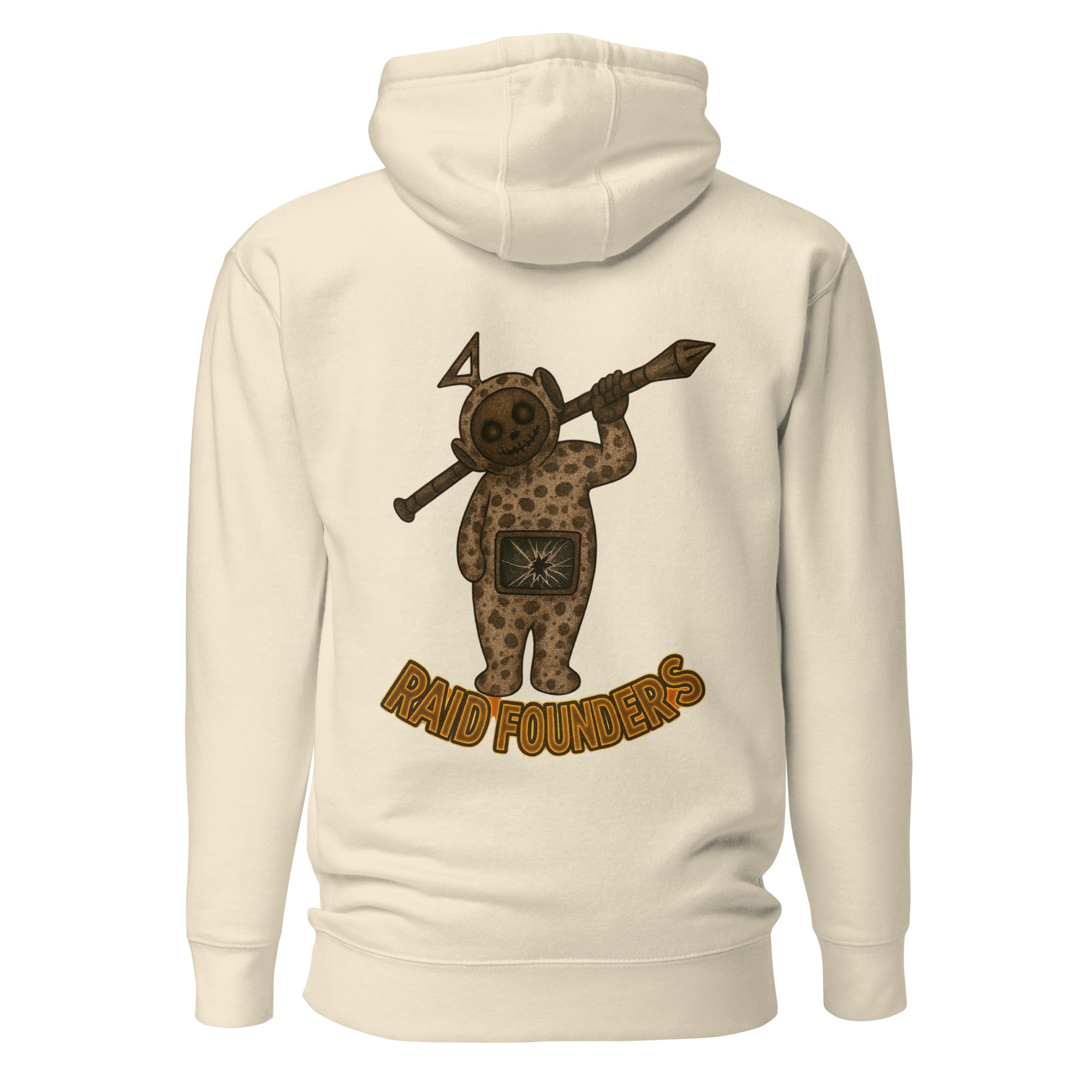 Raid Founders bone colour, broken tv logo hoodie back view