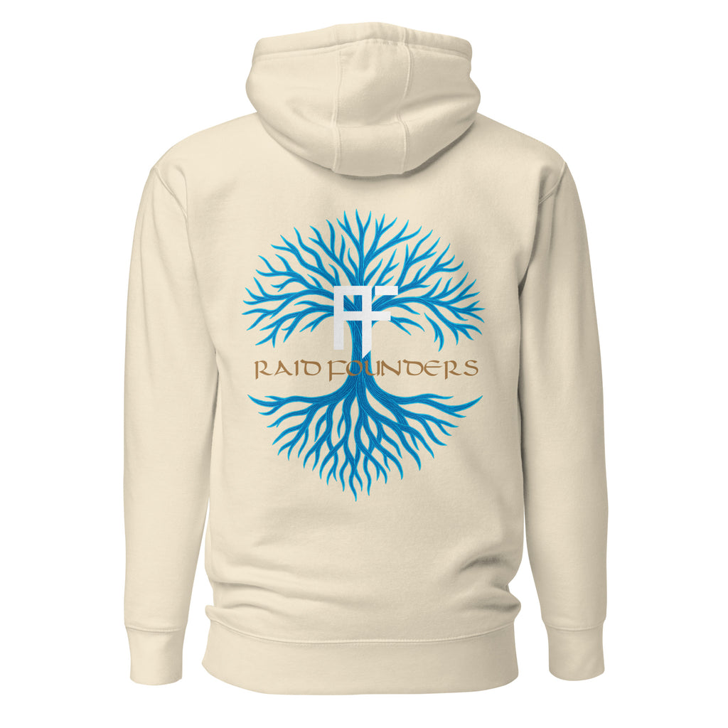 Raid Founders - Blue Viking Tree of Life Hoodie in bone, back view