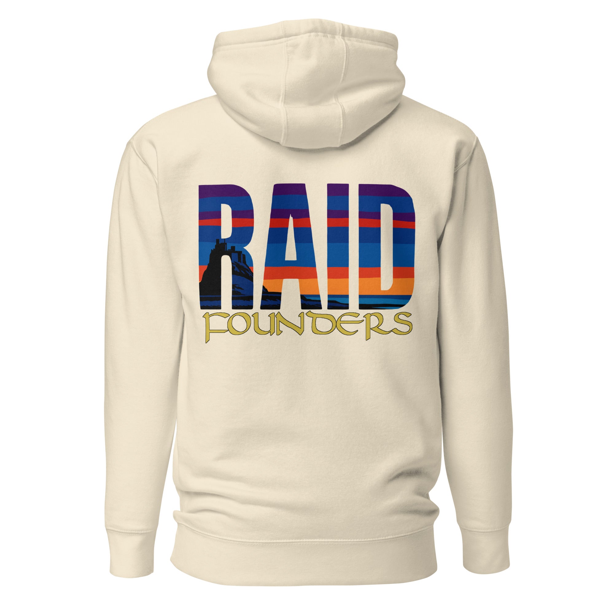 Raid Founders - Lindisfarne castle Hoodie in bone, back view