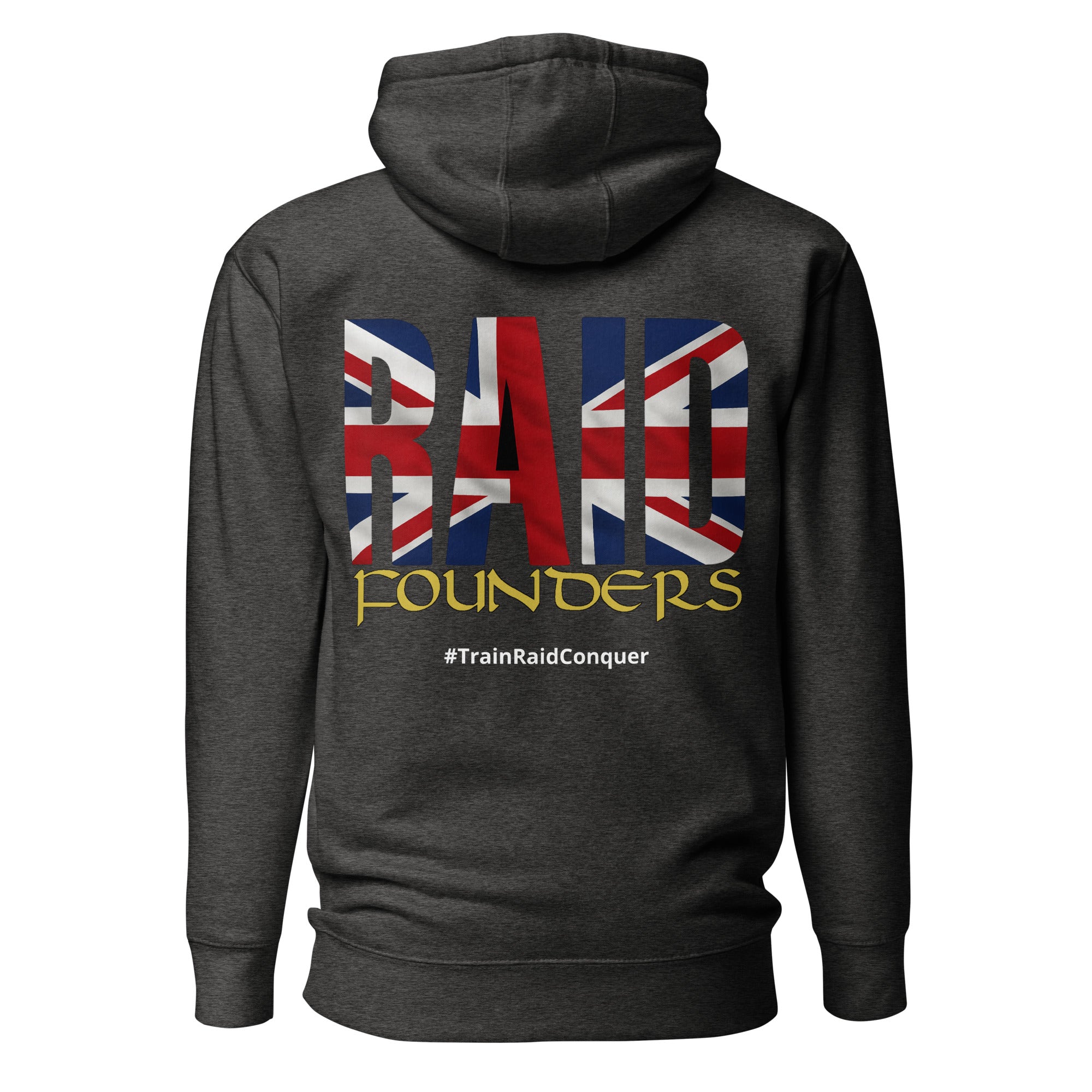 INSIGNIA HOODIE Union Jack British flag design back view - charcoal heather
