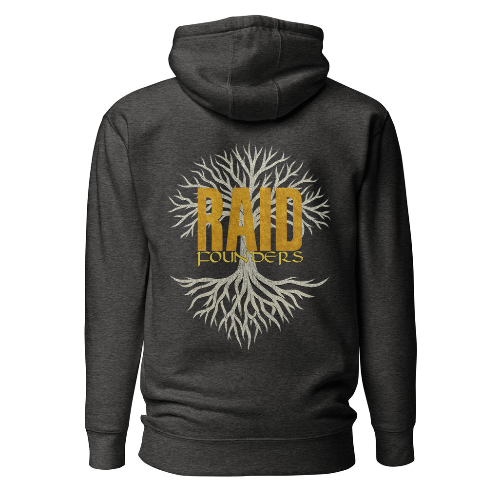 INSIGNIA GOLD HOODIE - Yggdrasil back view - Dark Heather 