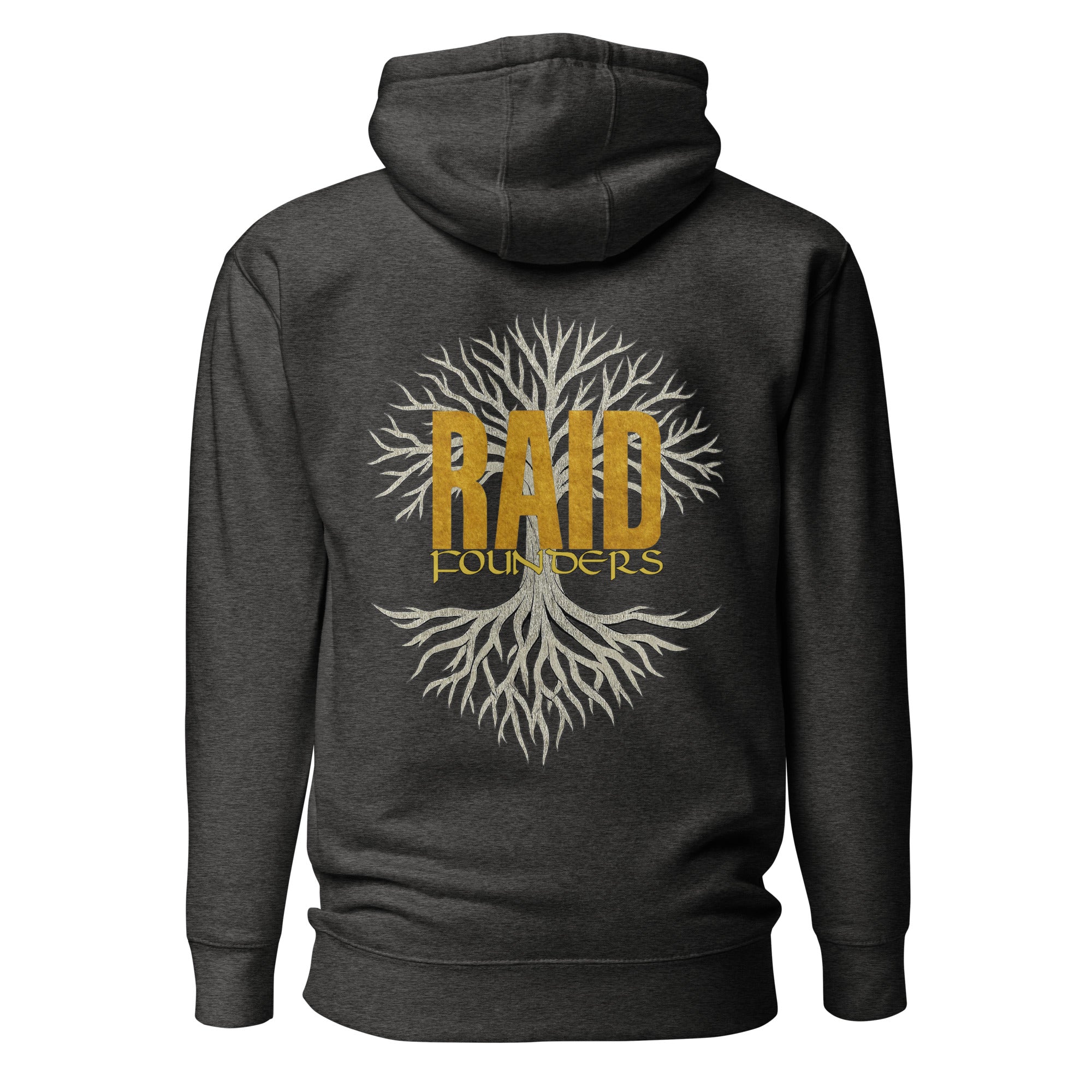 INSIGNIA GOLD HOODIE - Yggdrasil back view - Dark Heather 