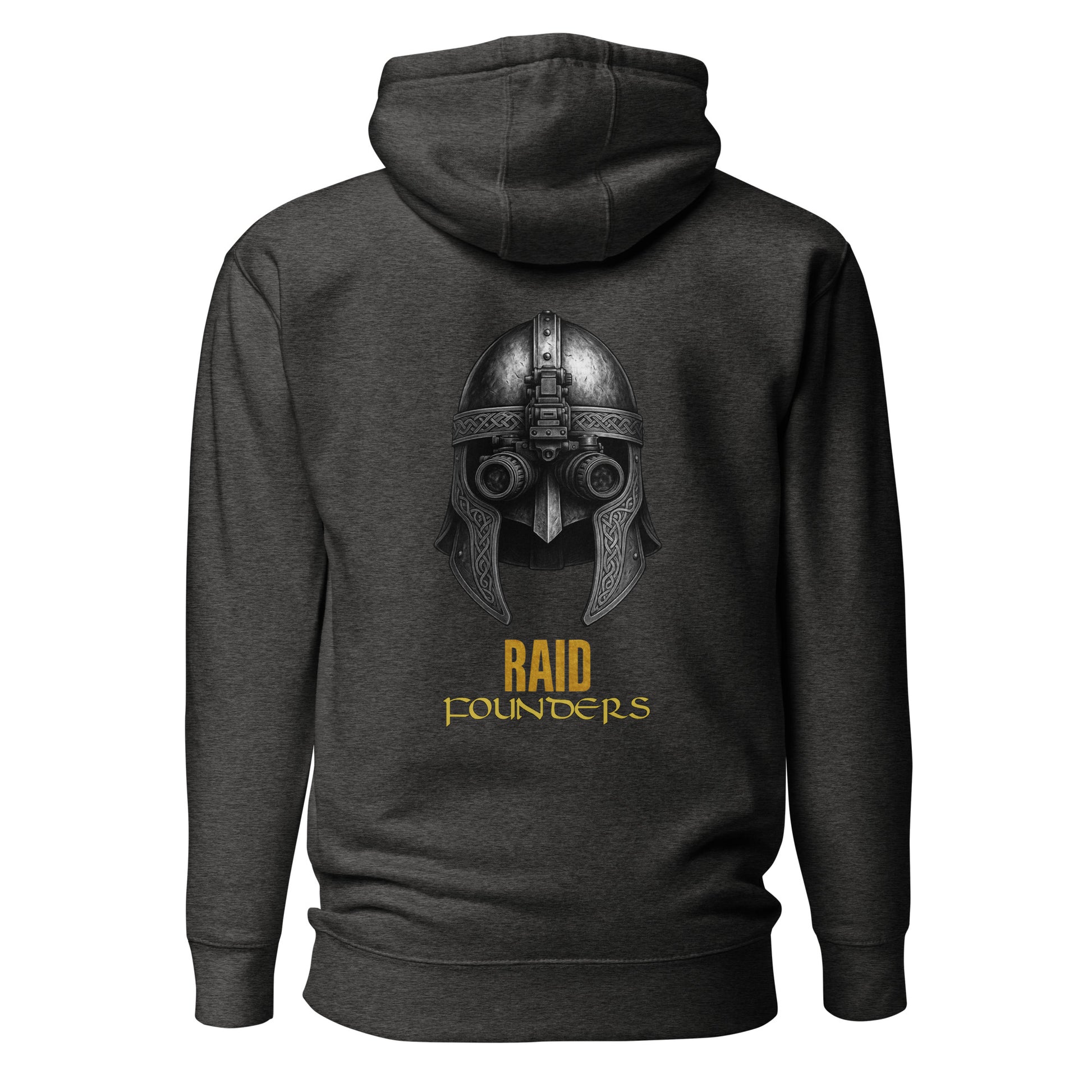 Raid Founders - NVG Hoodie in Charcoal Heather, back view