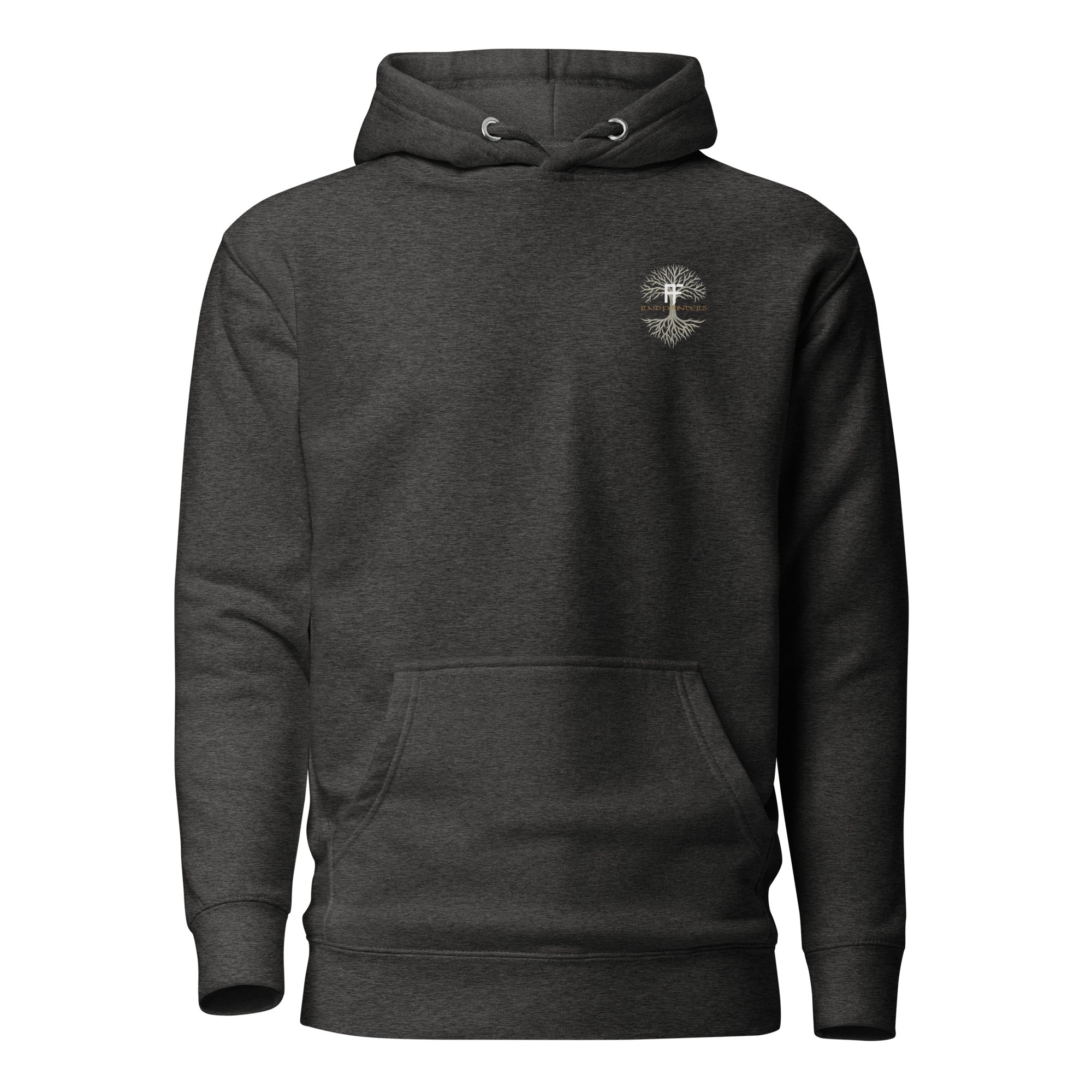 Raid Founders - Lindisfarne castle Hoodie in charcoal heather, front view