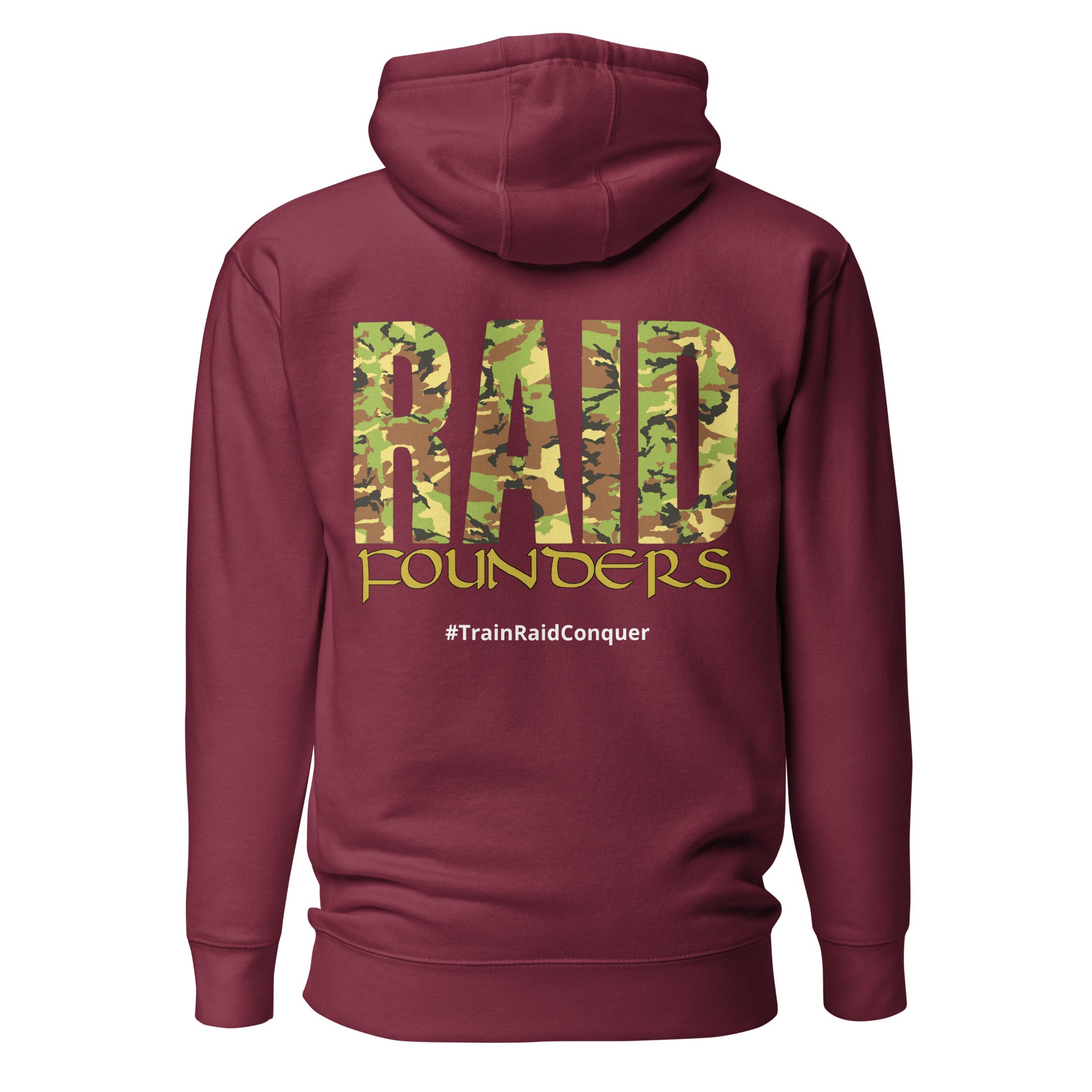 Raid Founders maroon dpm logo hoodie back view