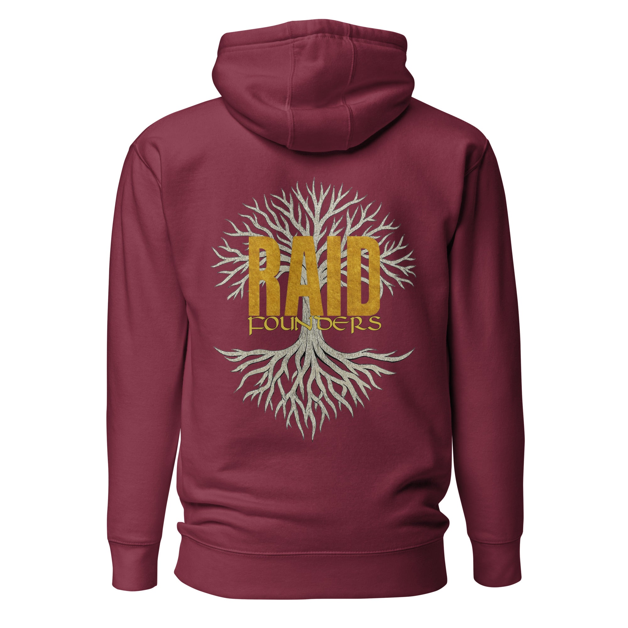 INSIGNIA GOLD HOODIE - Yggdrasil back view - Maroon