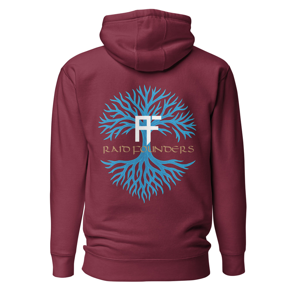 Raid Founders - Blue Viking Tree of Life Maroon Hoodie, back view