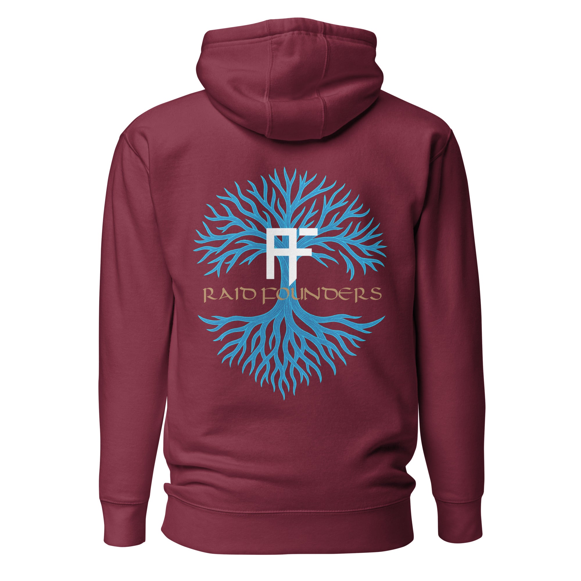 Raid Founders - Blue Viking Tree of Life Maroon Hoodie, back view