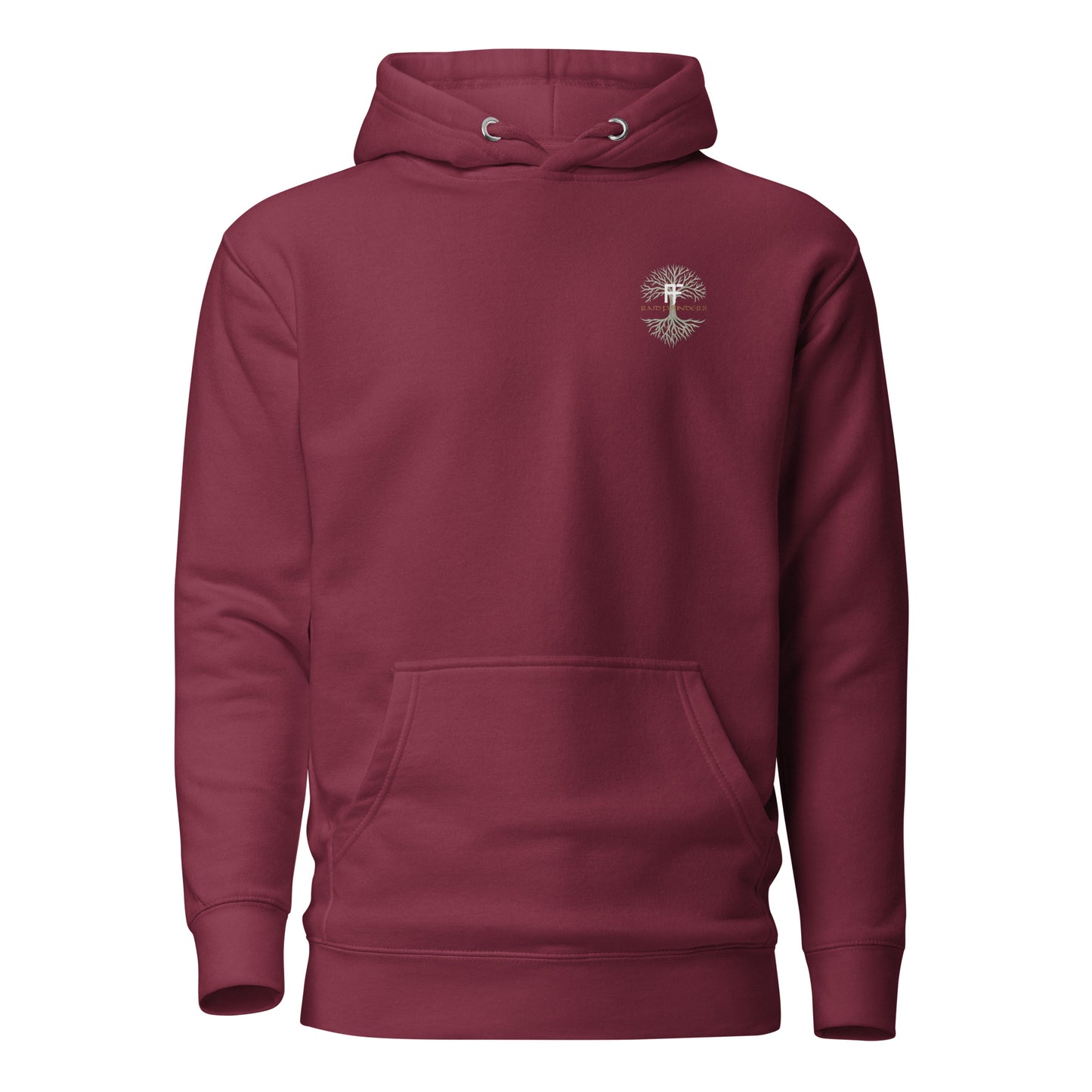 Raid Founders - Lindisfarne castle Hoodie in maroon, front view