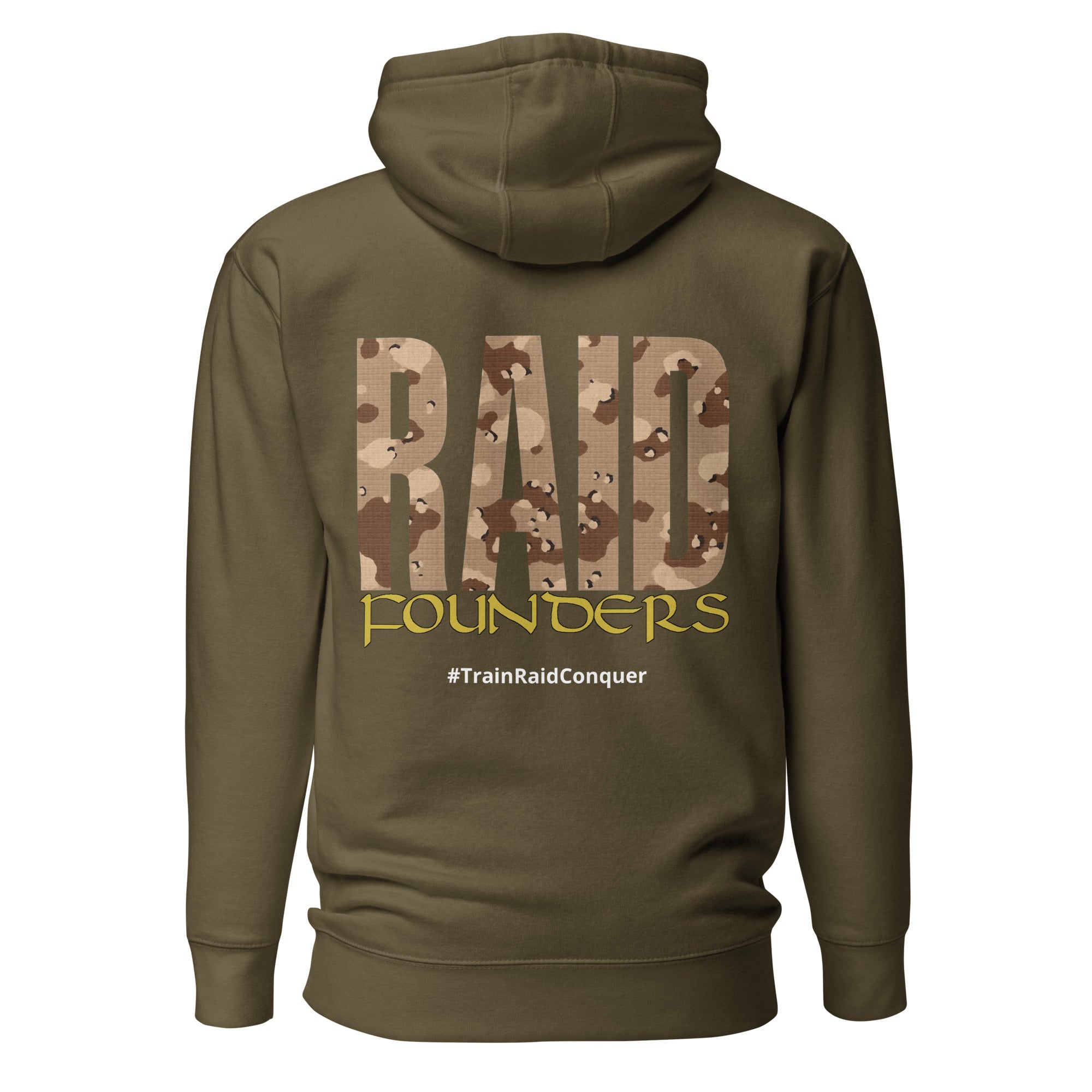 INSIGNIA HOODIE Cookies and Cream design back view - military green