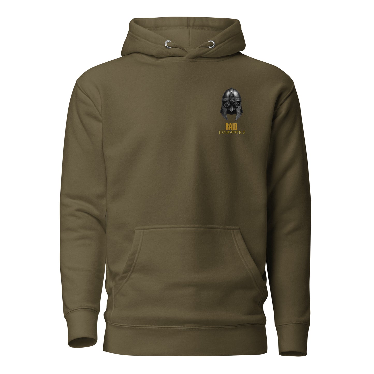 Raid Founders - NVG Hoodie in Military Green, front view