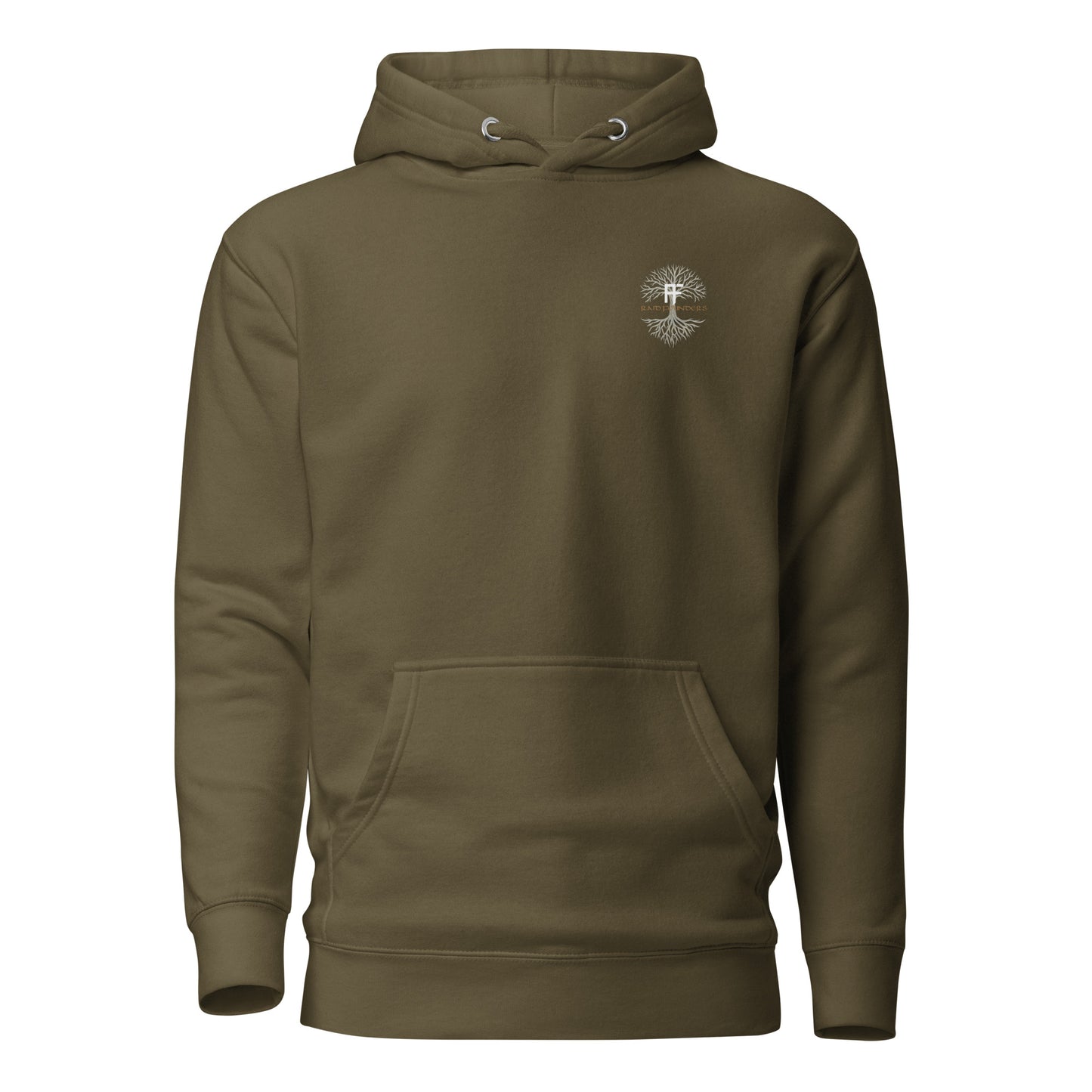 Raid Founders - Lindisfarne castle Hoodie in military green, front view