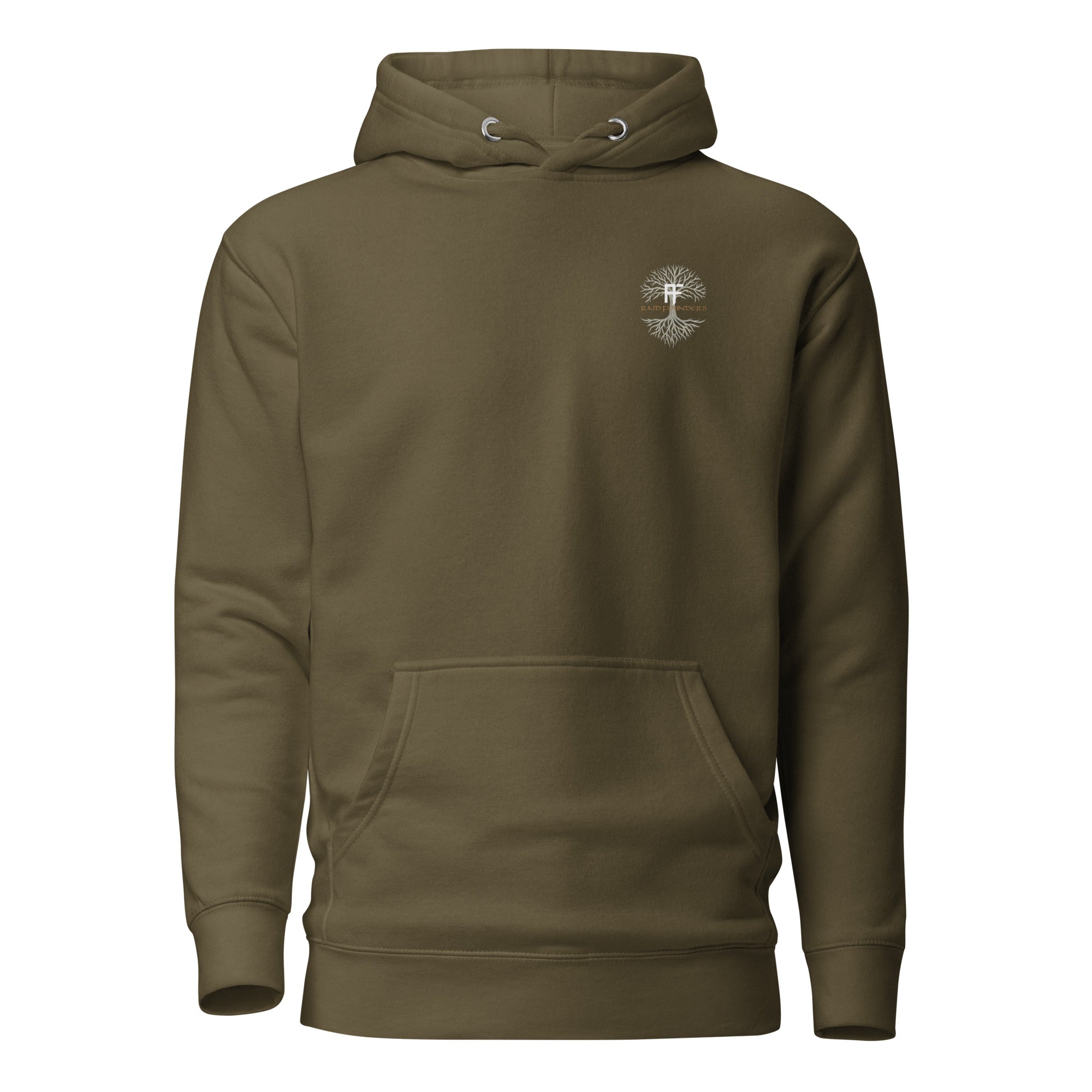 Raid Founders - Lindisfarne castle Hoodie in military green, front view