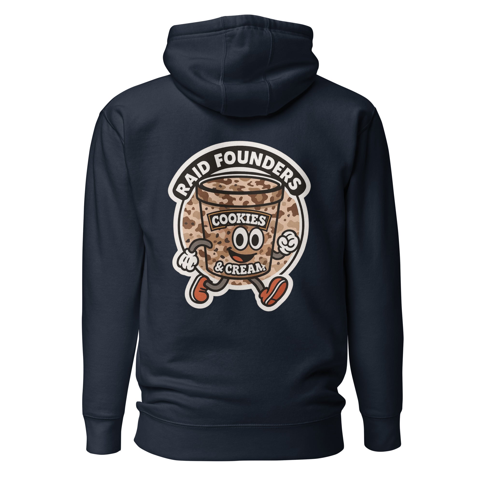 Raid Founders - Cookies and Cream Cartoon Hoodie in navy, back view