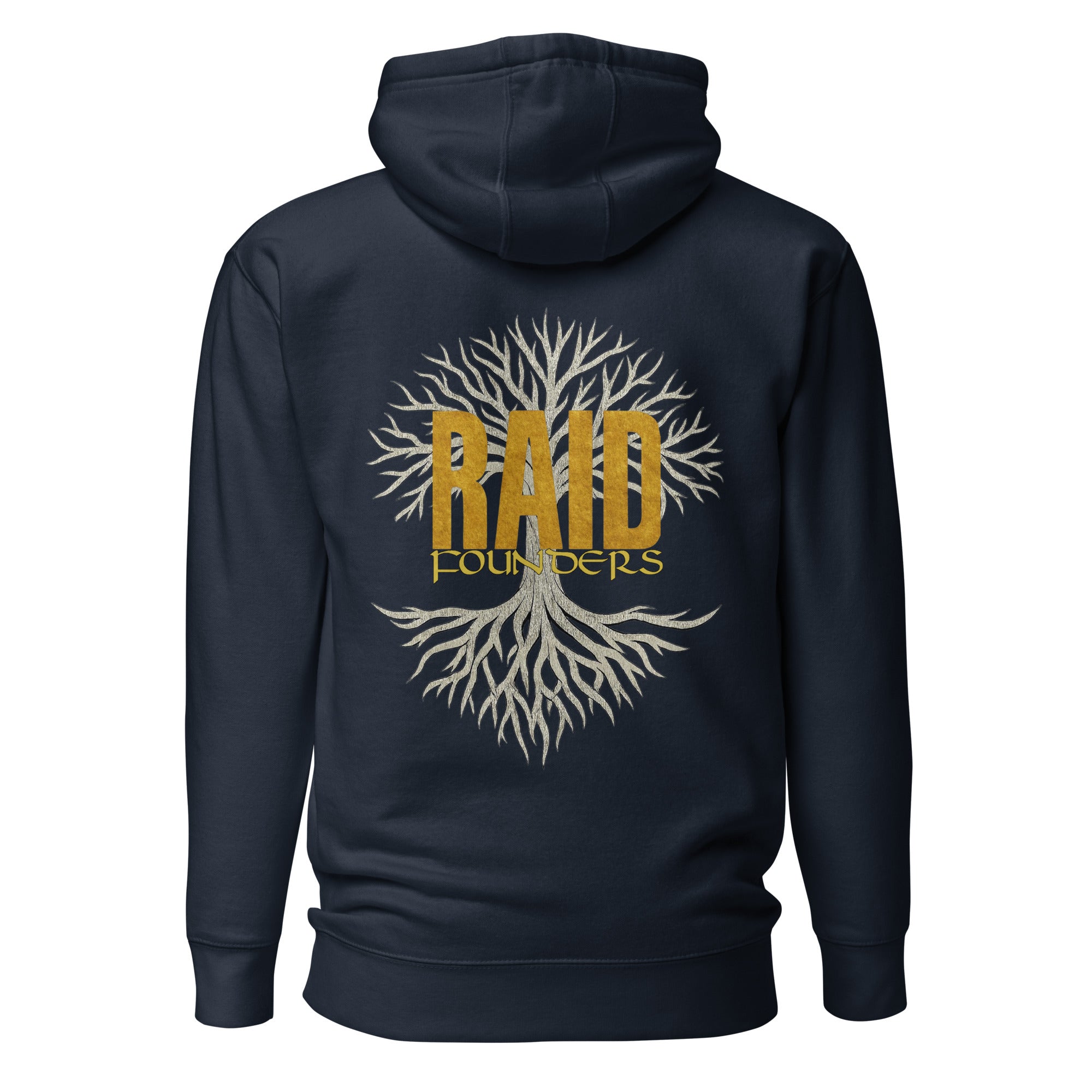 INSIGNIA GOLD HOODIE - Yggdrasil back view - Navy