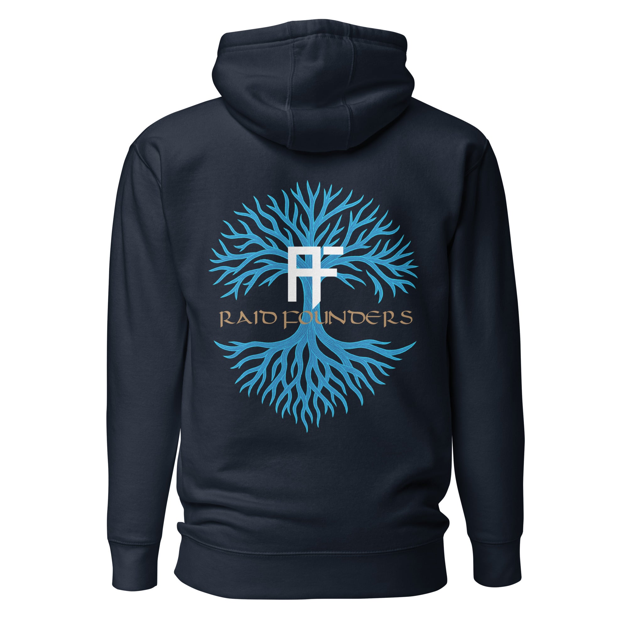 Raid Founders - Blue Viking Tree of Life Hoodie in Navy, Back view