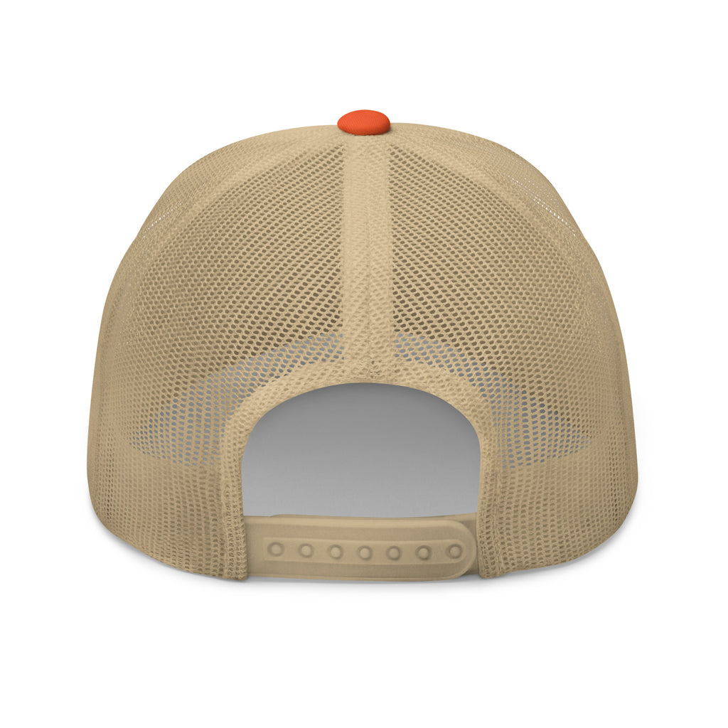 RAID FOUNDERS truckers cap front view orange back view